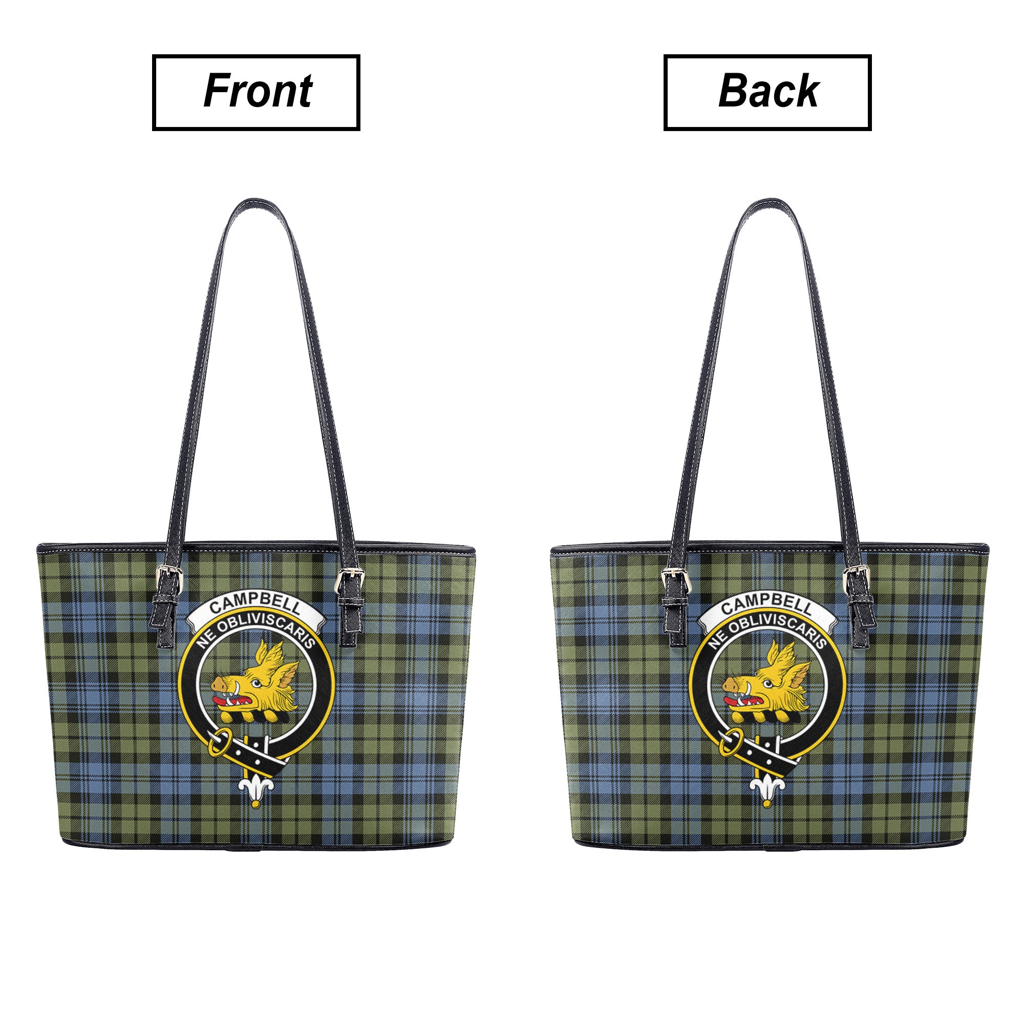 Campbell Faded Tartan Crest Leather Tote Bag