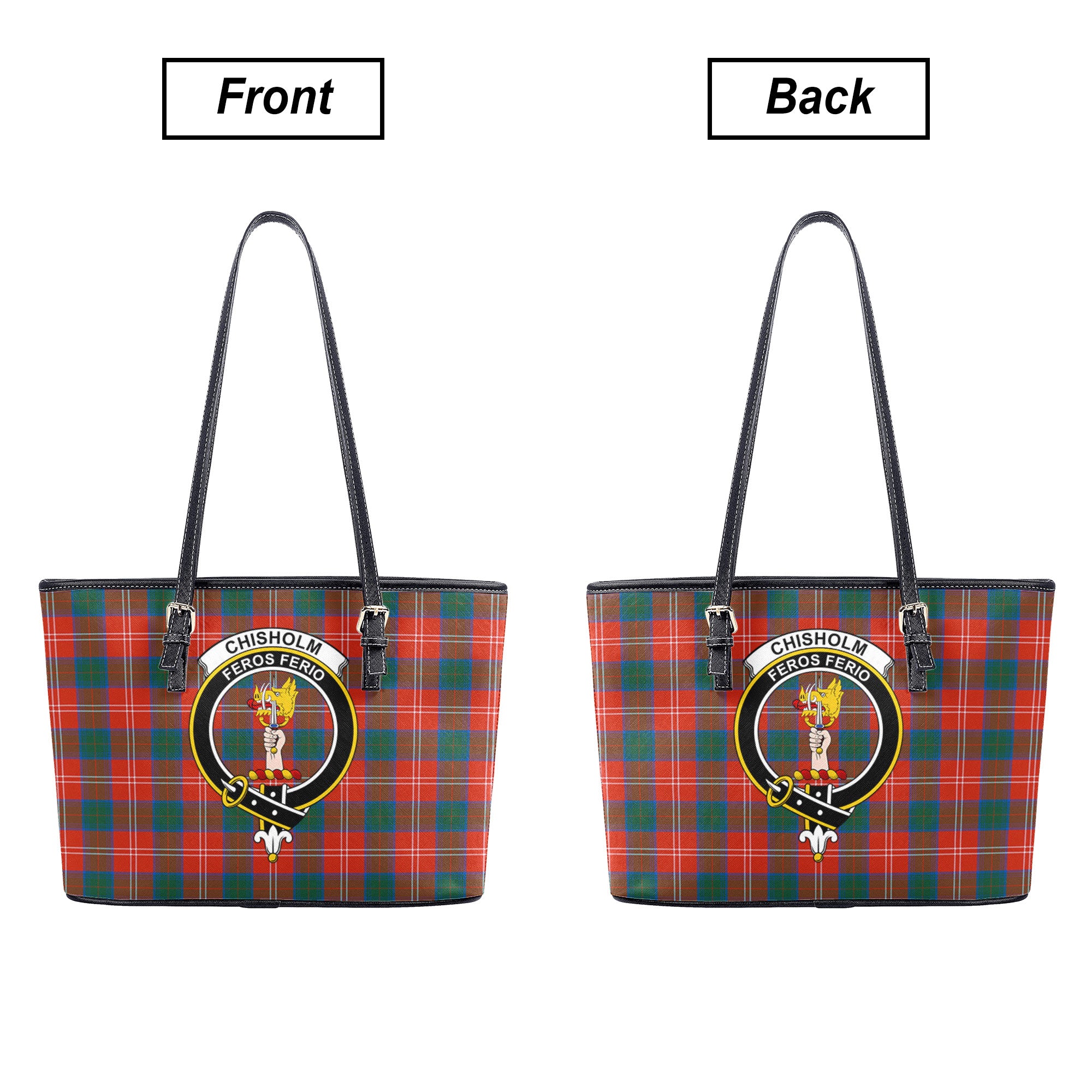 Chisholm Ancient Tartan Crest Leather Tote Bag