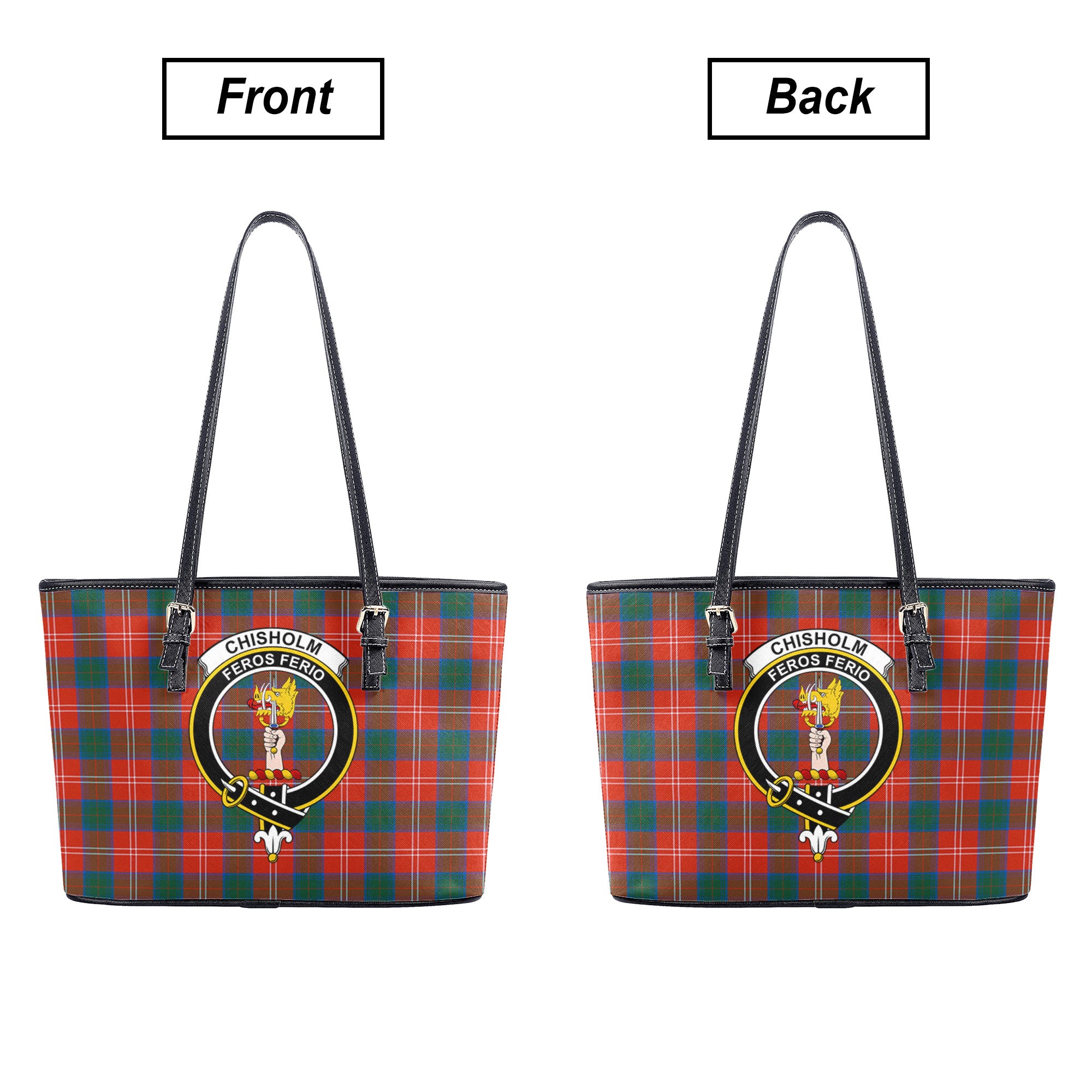 Chisholm Ancient Tartan Crest Leather Tote Bag