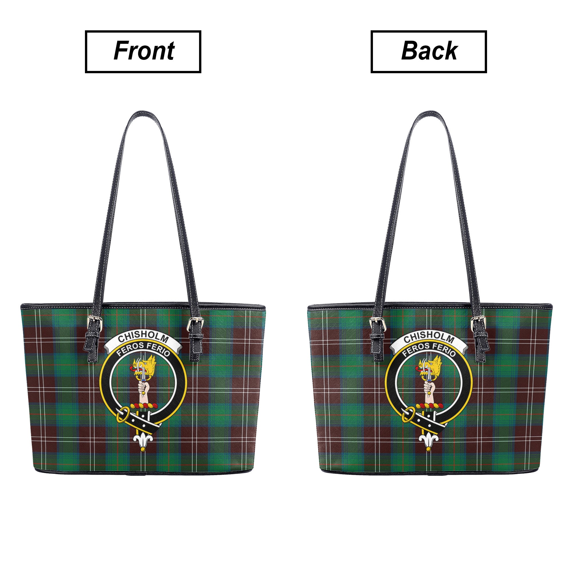 Chisholm Hunting Ancient Tartan Crest Leather Tote Bag