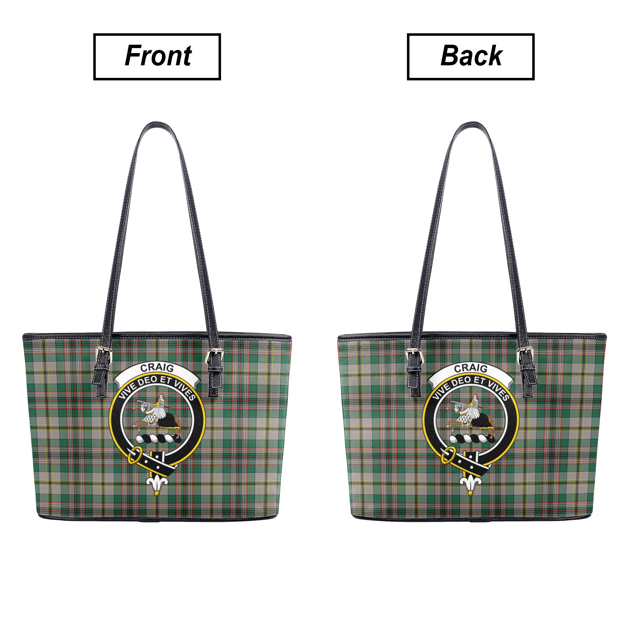 Craig Ancient Tartan Crest Leather Tote Bag