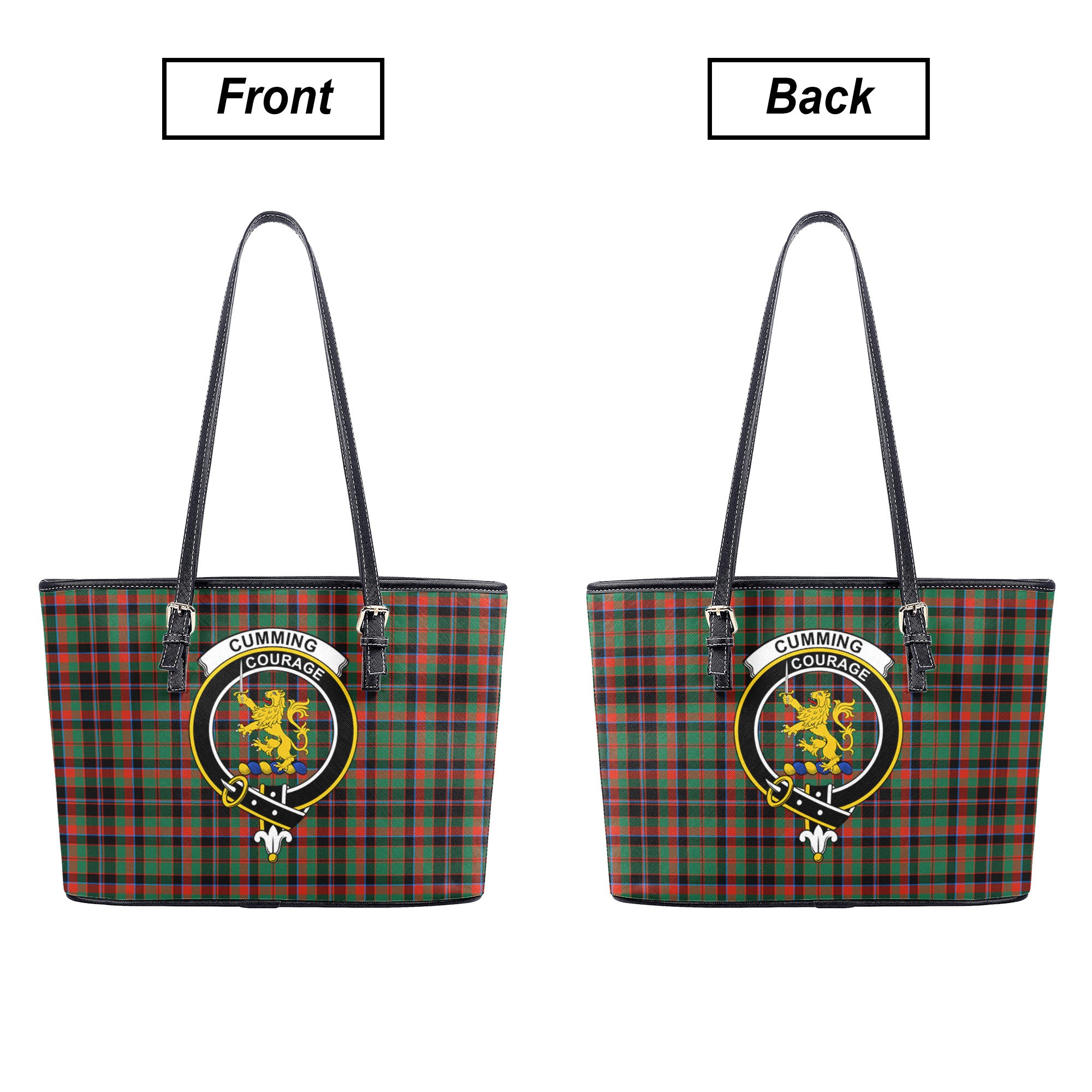 Cumming Hunting Ancient Tartan Crest Leather Tote Bag