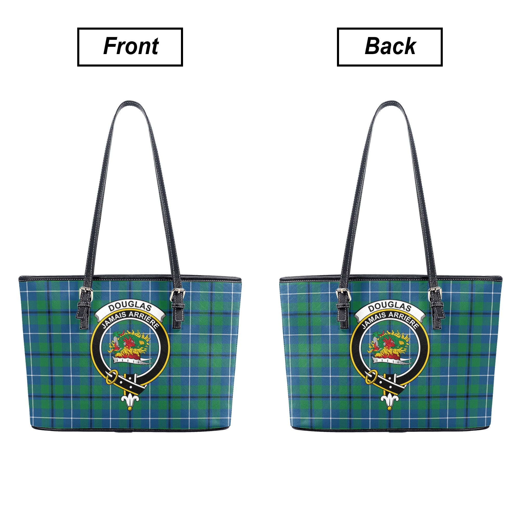 Douglas Ancient Tartan Crest Leather Tote Bag