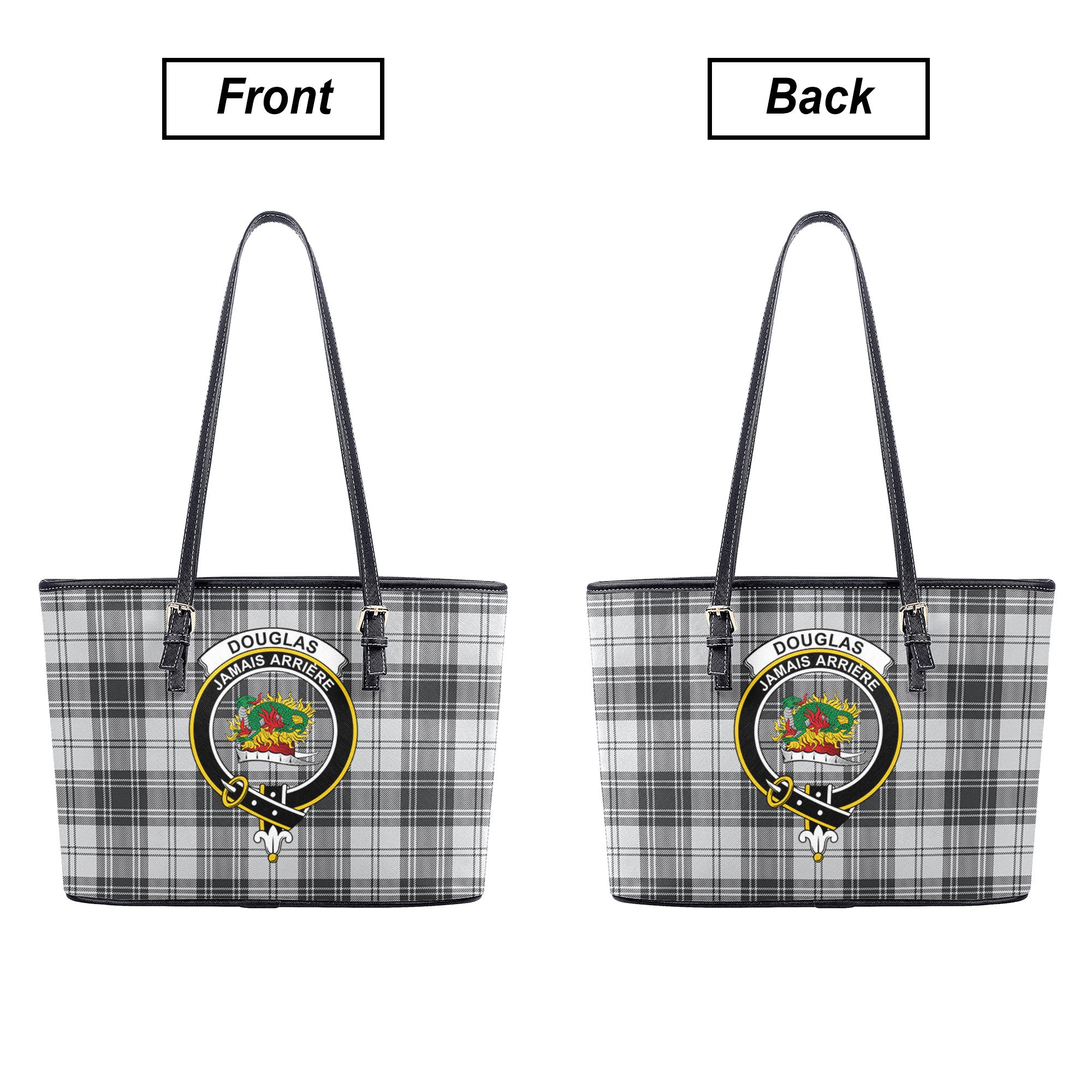 Douglas Grey Modern Tartan Crest Leather Tote Bag