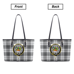 Douglas Grey Modern Tartan Crest Leather Tote Bag