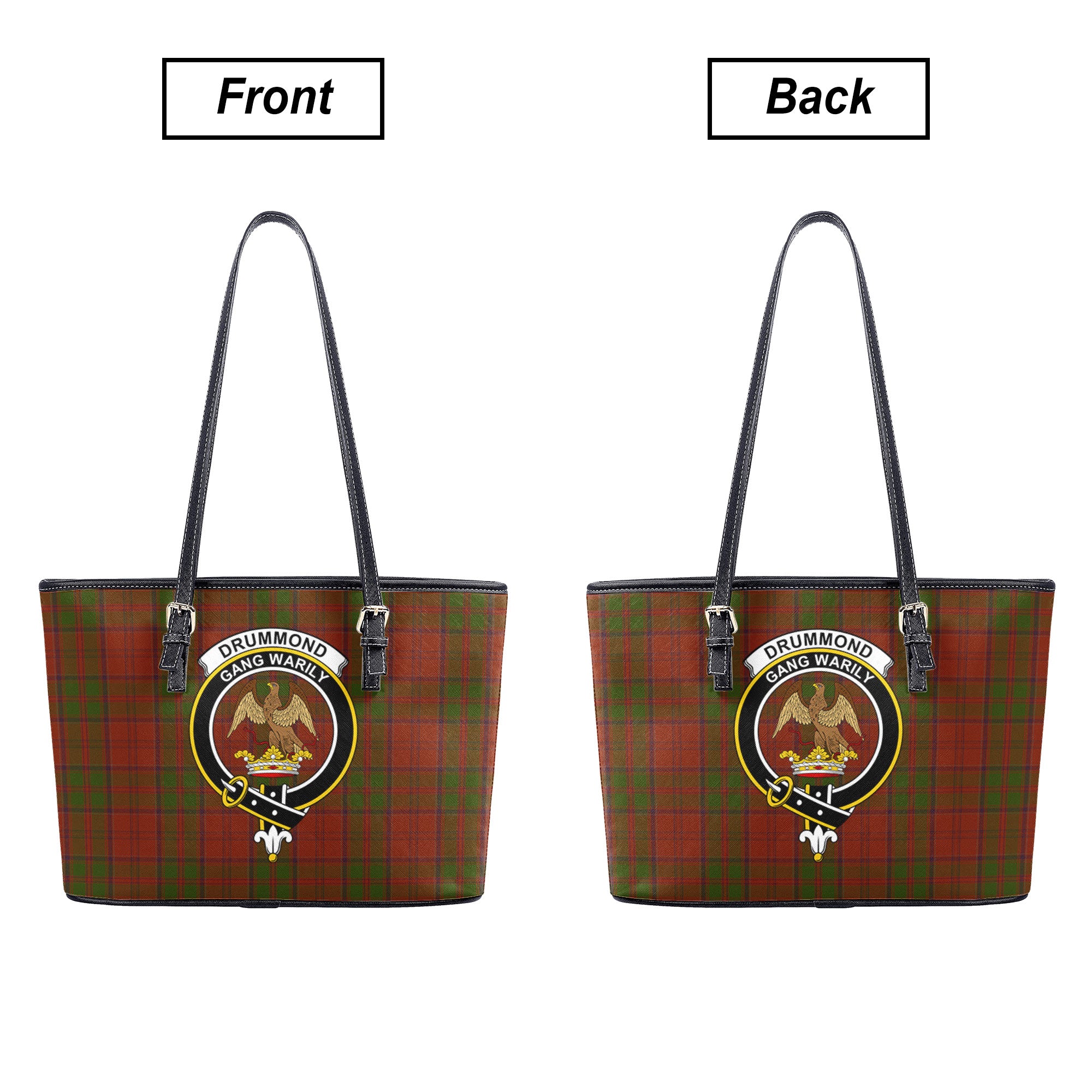 Drummond Clan Tartan Crest Leather Tote Bag