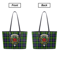 Farquharson Modern Tartan Crest Leather Tote Bag