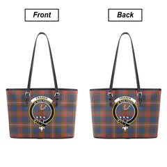 Fraser (of Lovat) Hunting Modern Tartan Crest Leather Tote Bag