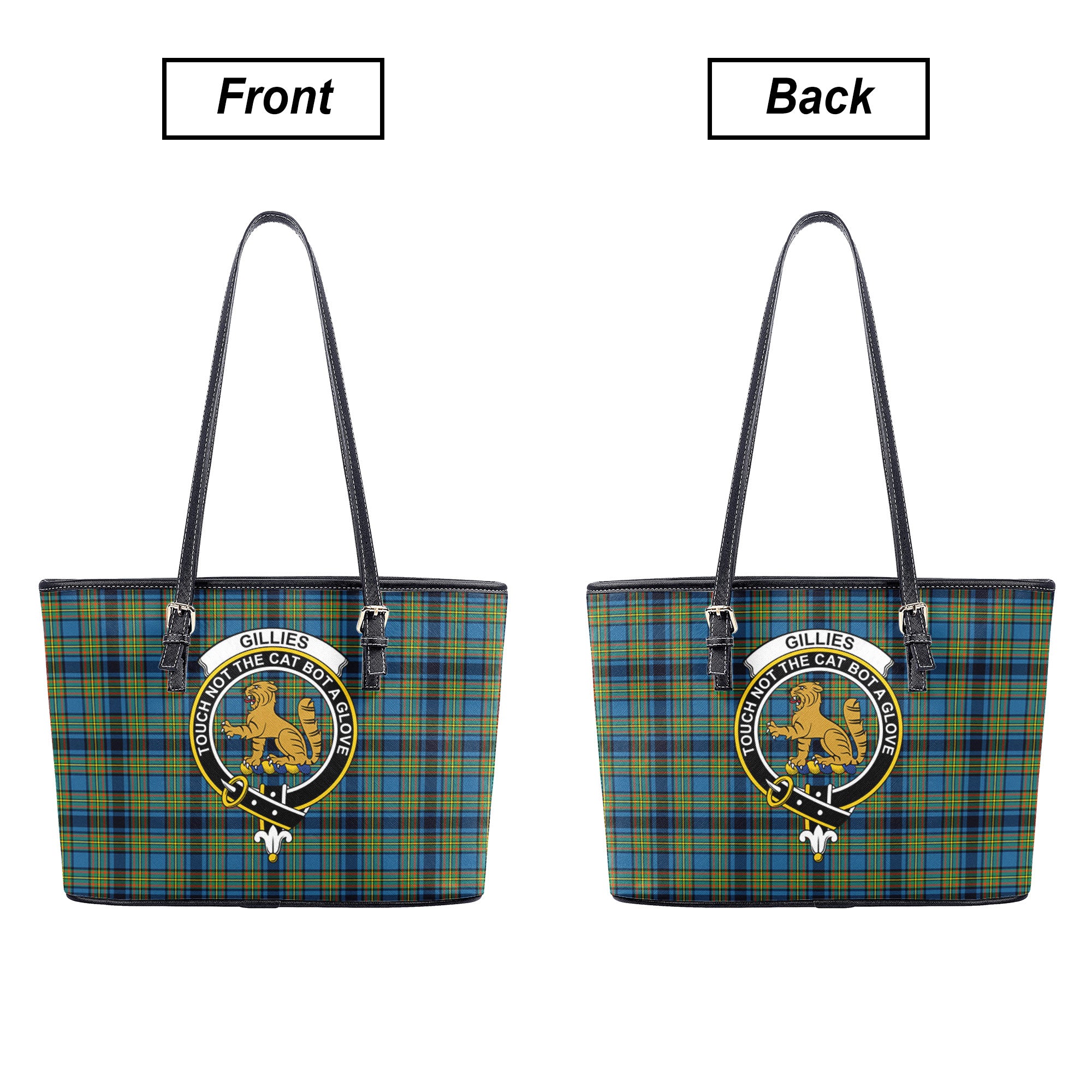 Gillies Ancient Tartan Crest Leather Tote Bag