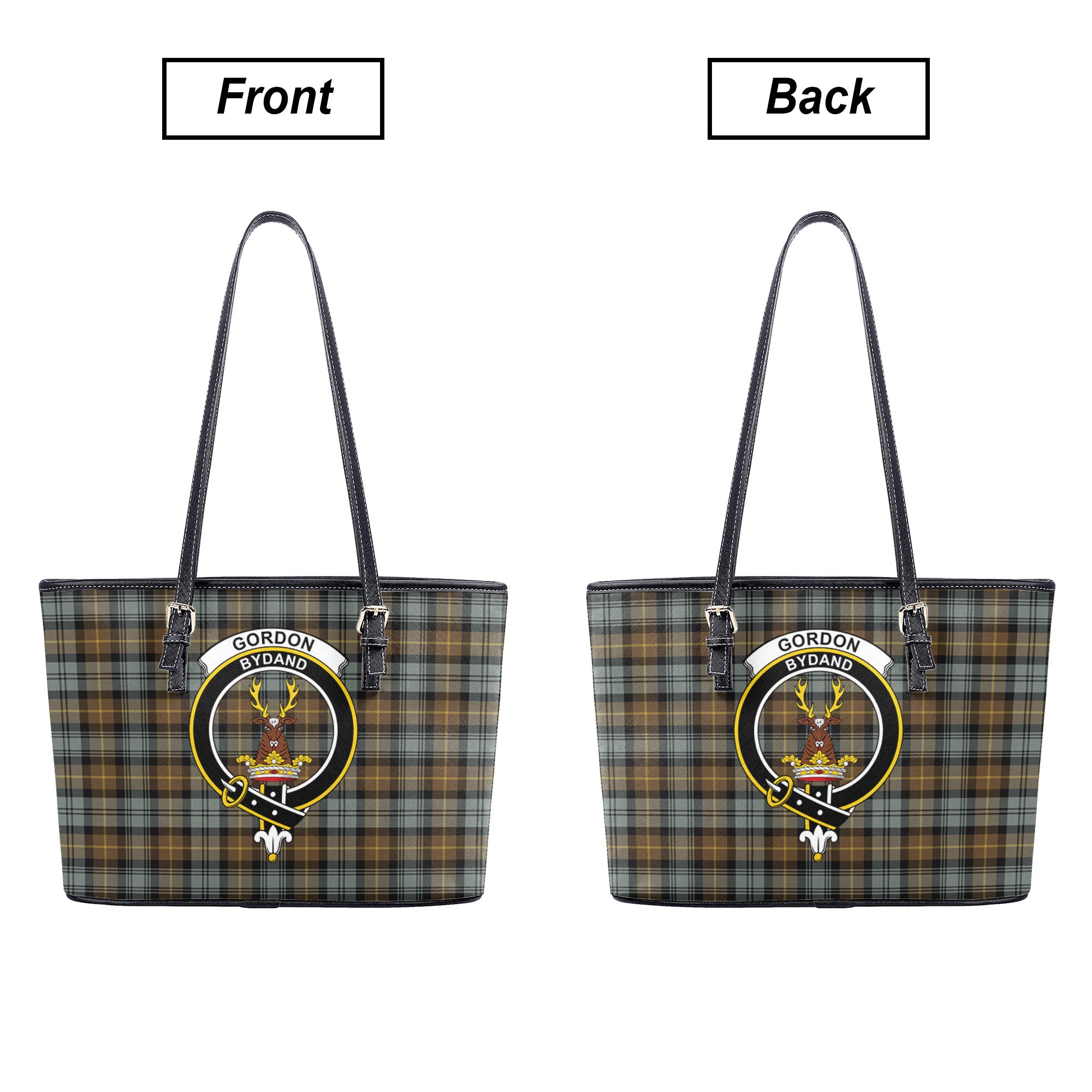 Gordon Weathered Tartan Crest Leather Tote Bag