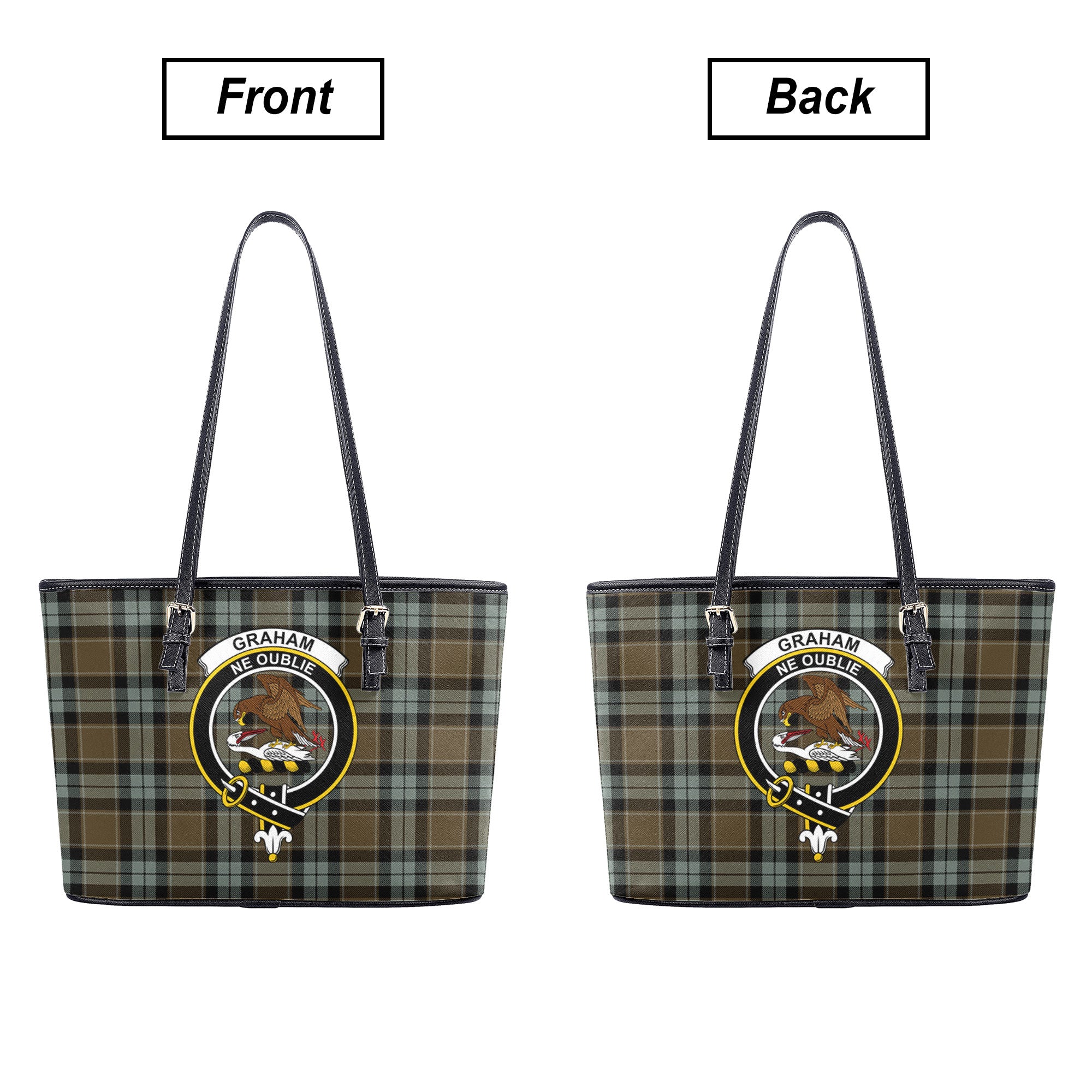 Graham of Menteith Weathered Tartan Crest Leather Tote Bag
