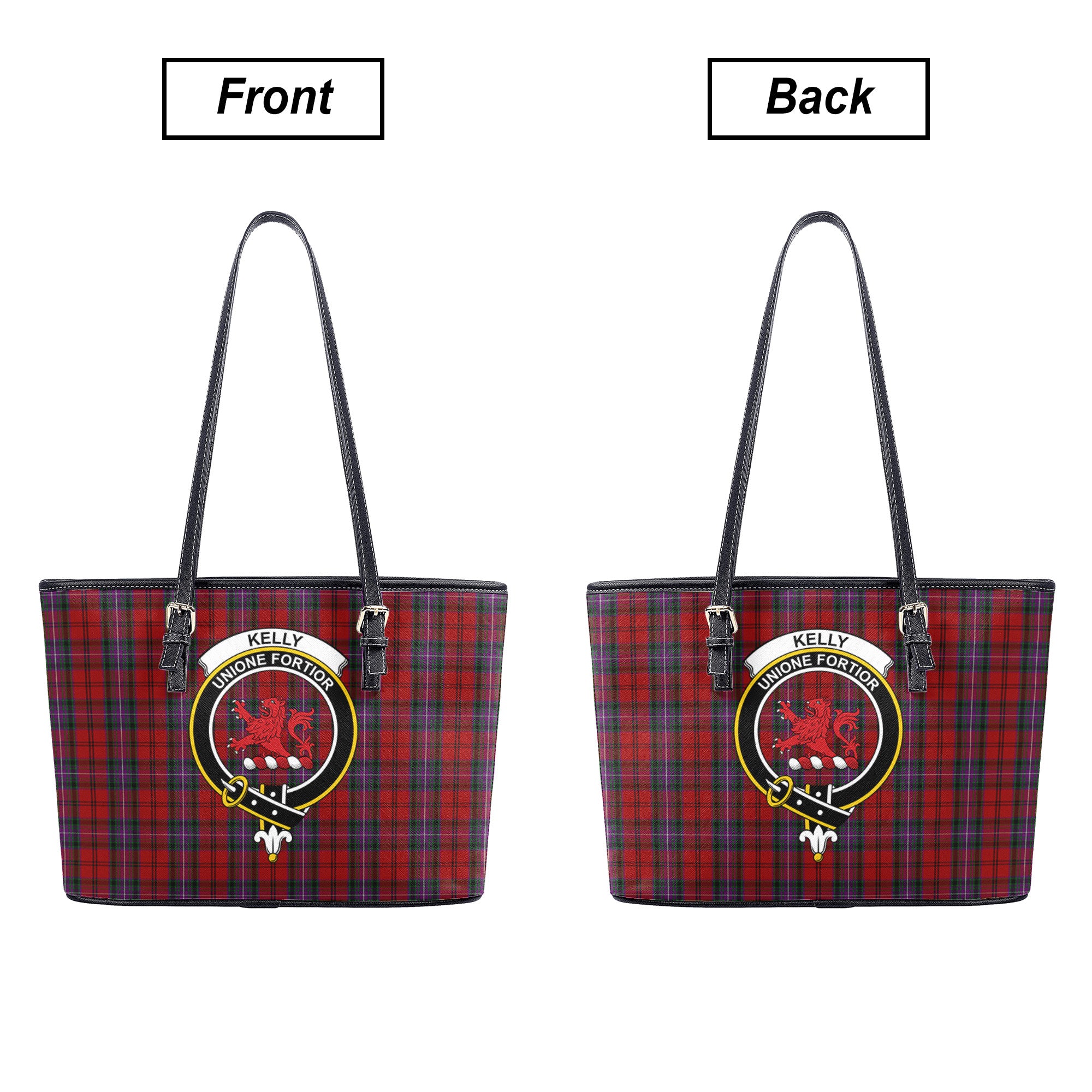 Kelly of Sleat Red Tartan Crest Leather Tote Bag