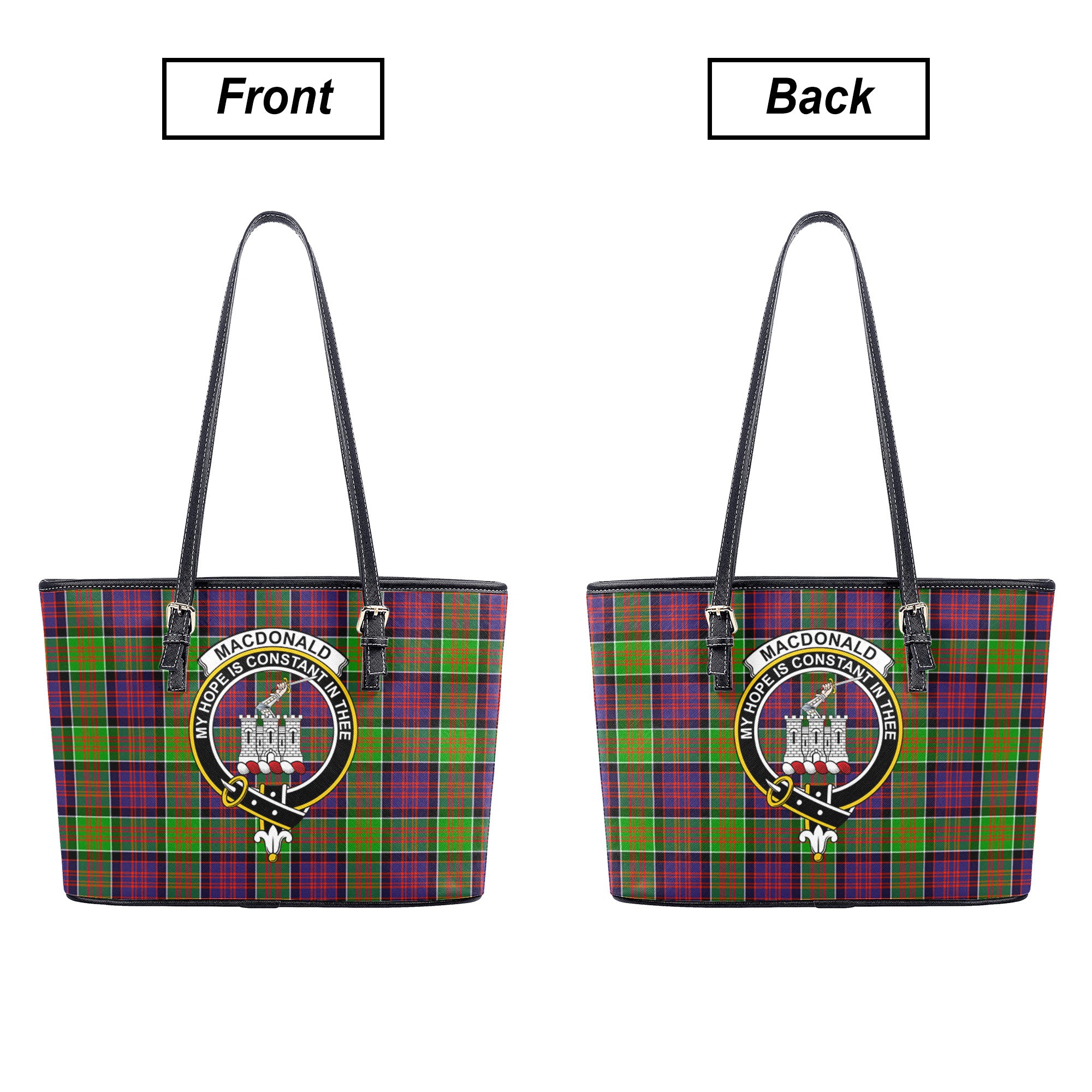 MacDonald (Clan Ranald) Tartan Crest Leather Tote Bag