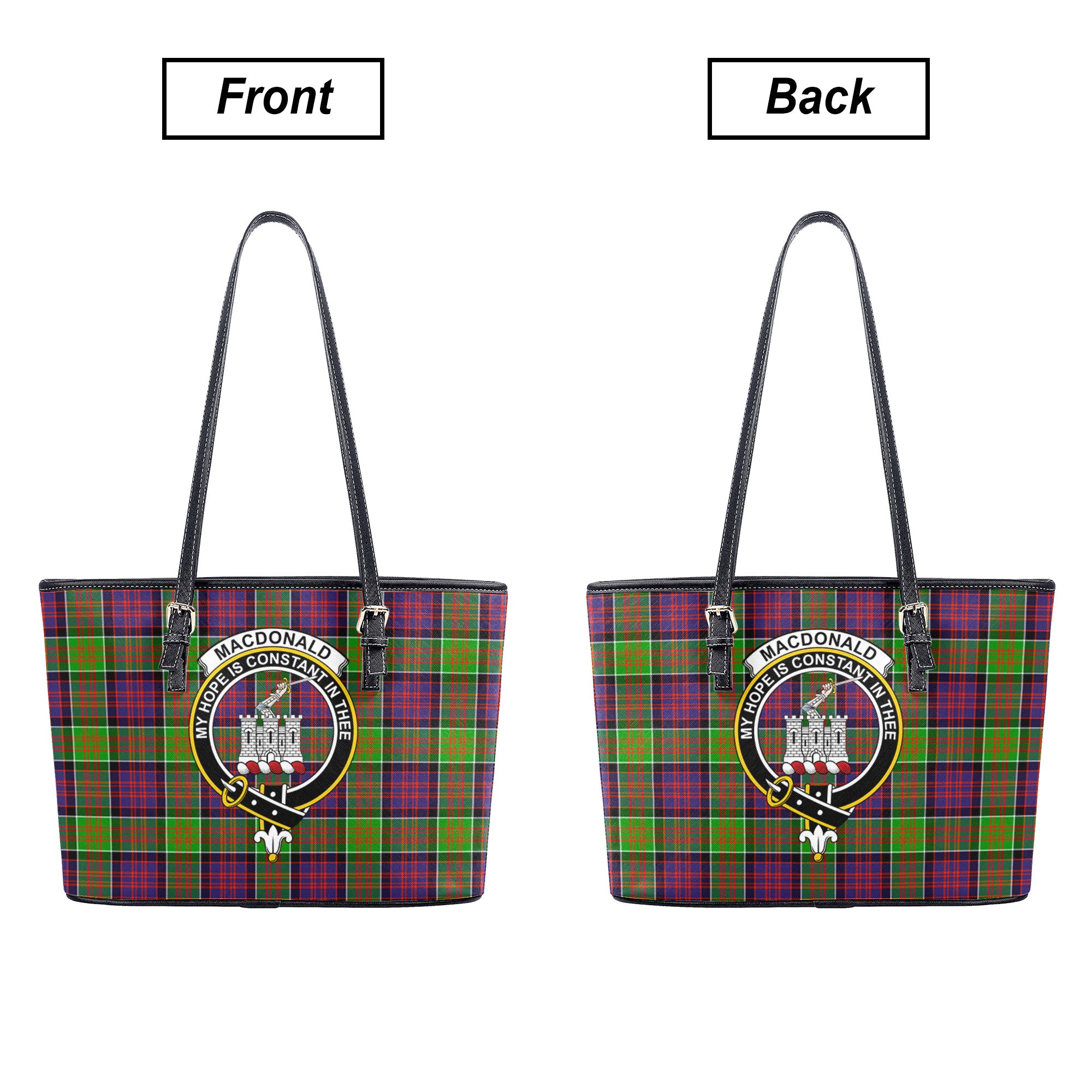 MacDonald (Clan Ranald) Tartan Crest Leather Tote Bag