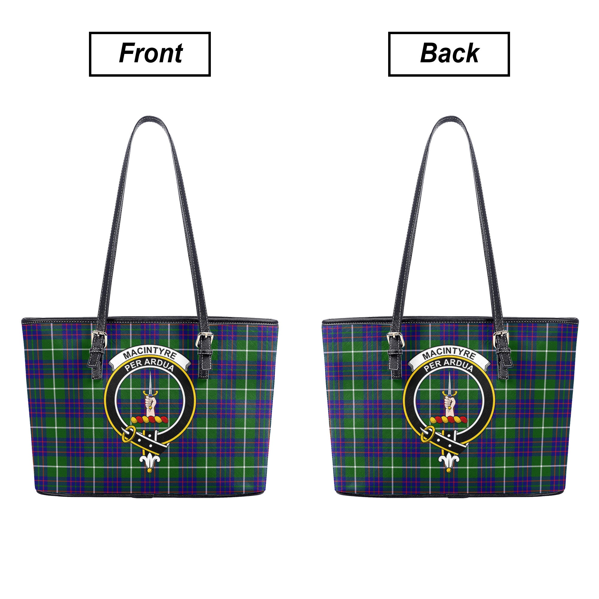 MacIntyre Hunting Modern Tartan Crest Leather Tote Bag