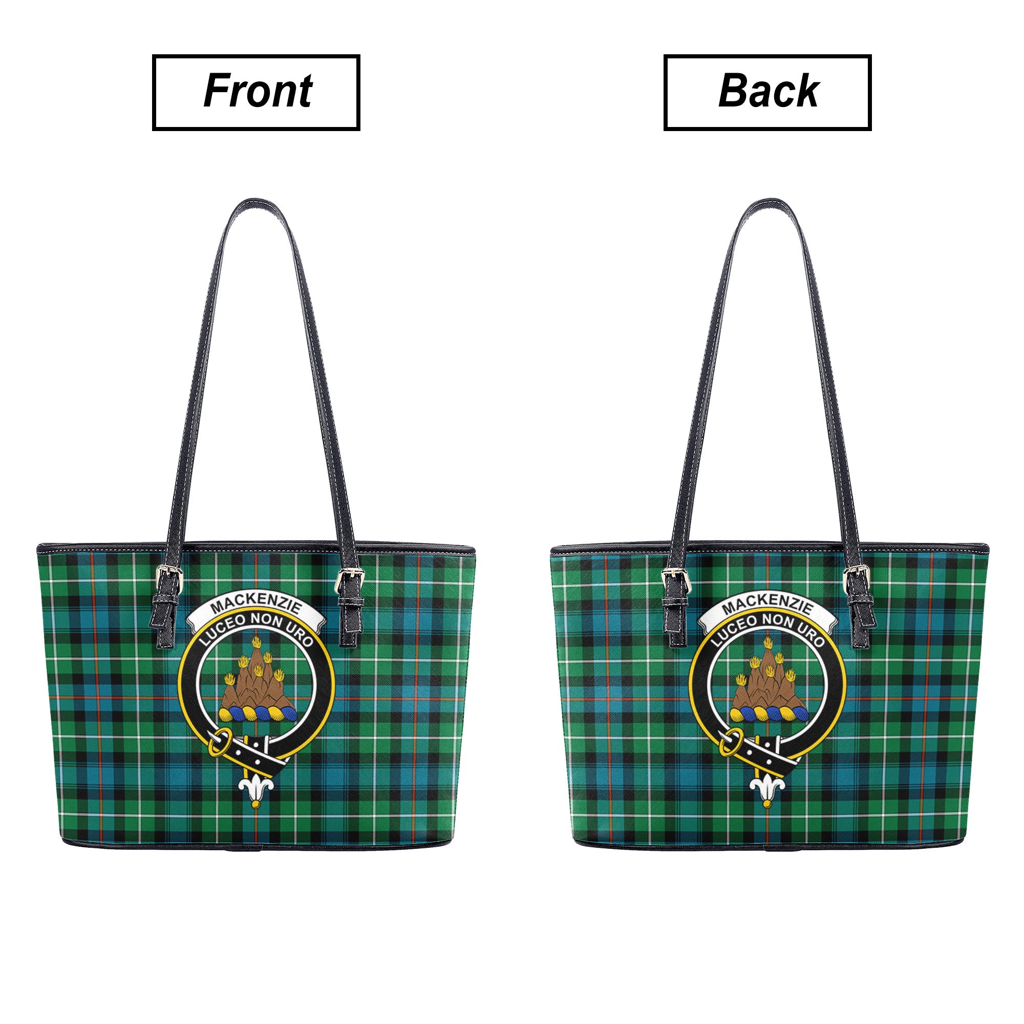 MacKenzie Ancient Tartan Crest Leather Tote Bag
