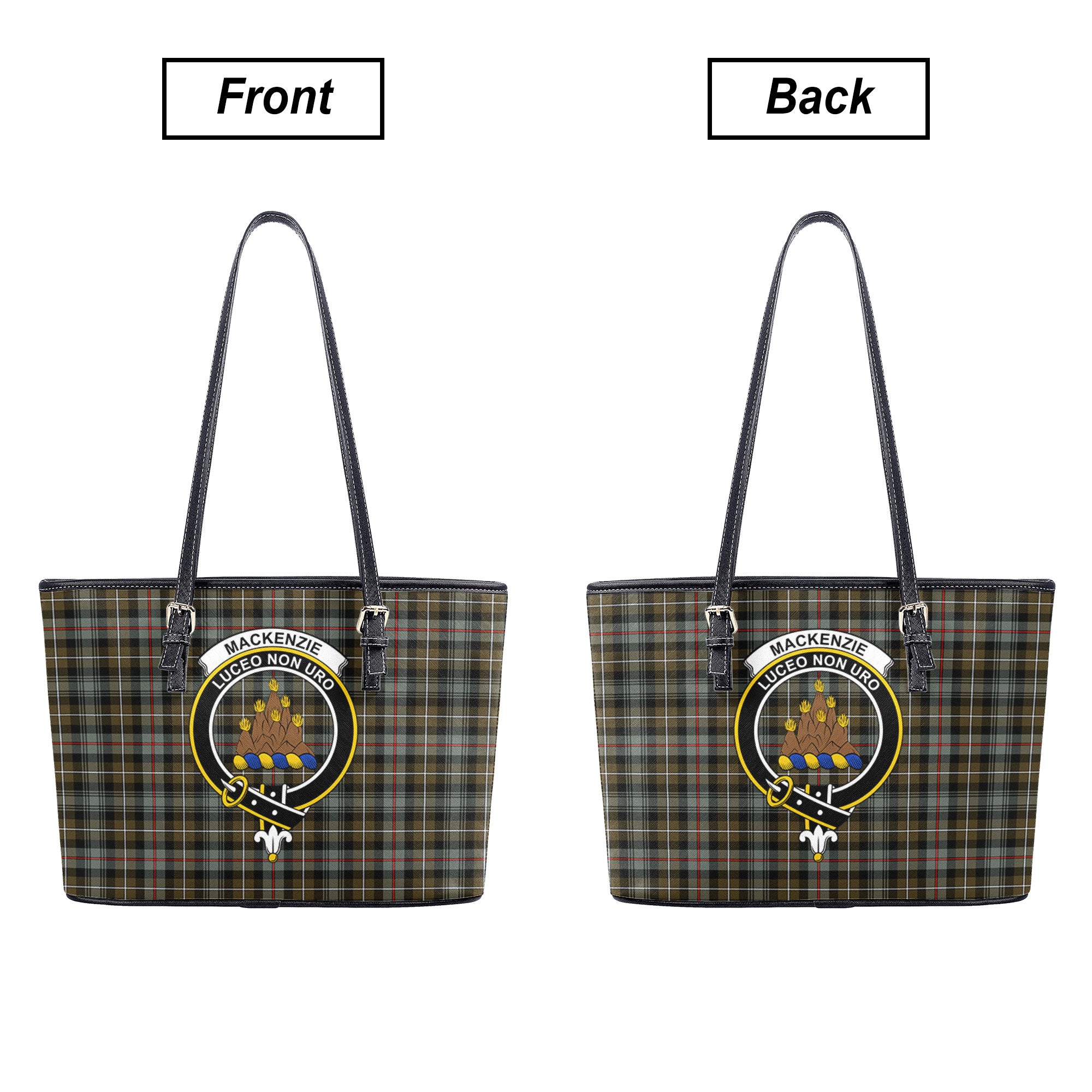 MacKenzie Weathered Tartan Crest Leather Tote Bag