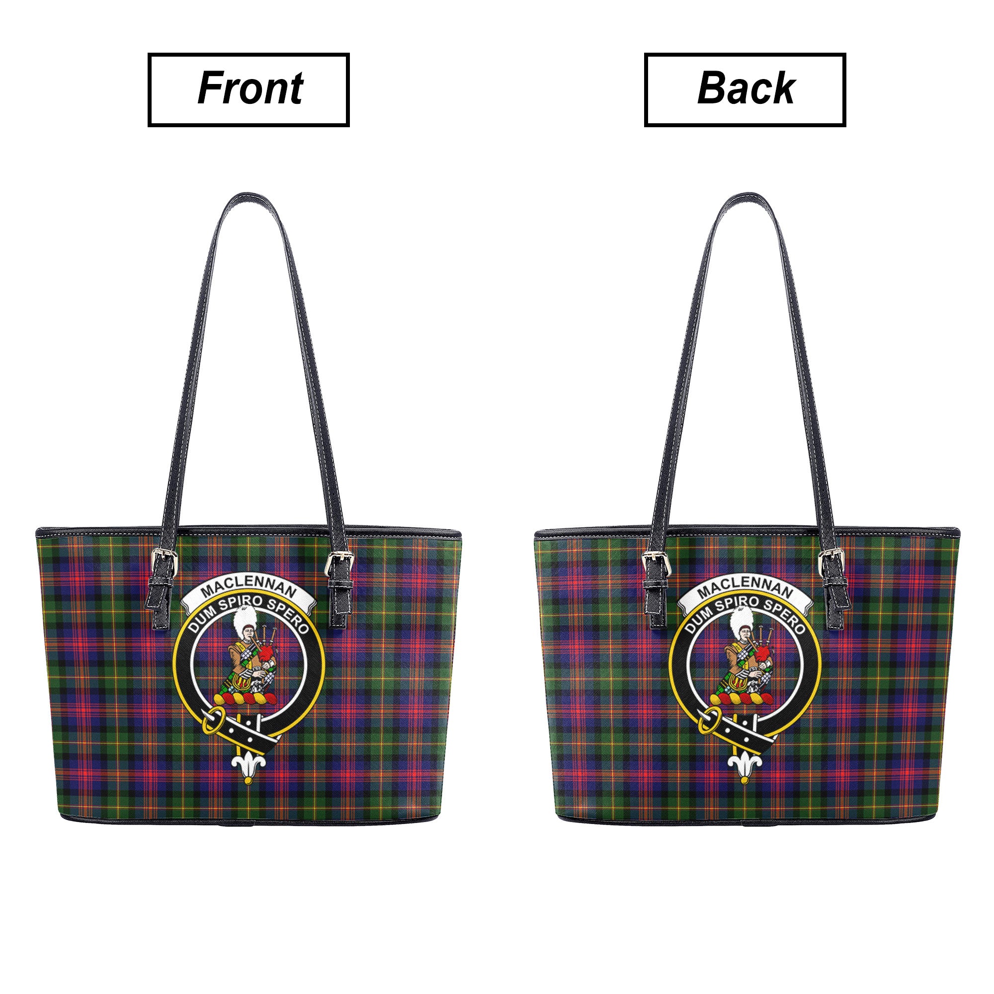 MacLennan Modern Tartan Crest Leather Tote Bag