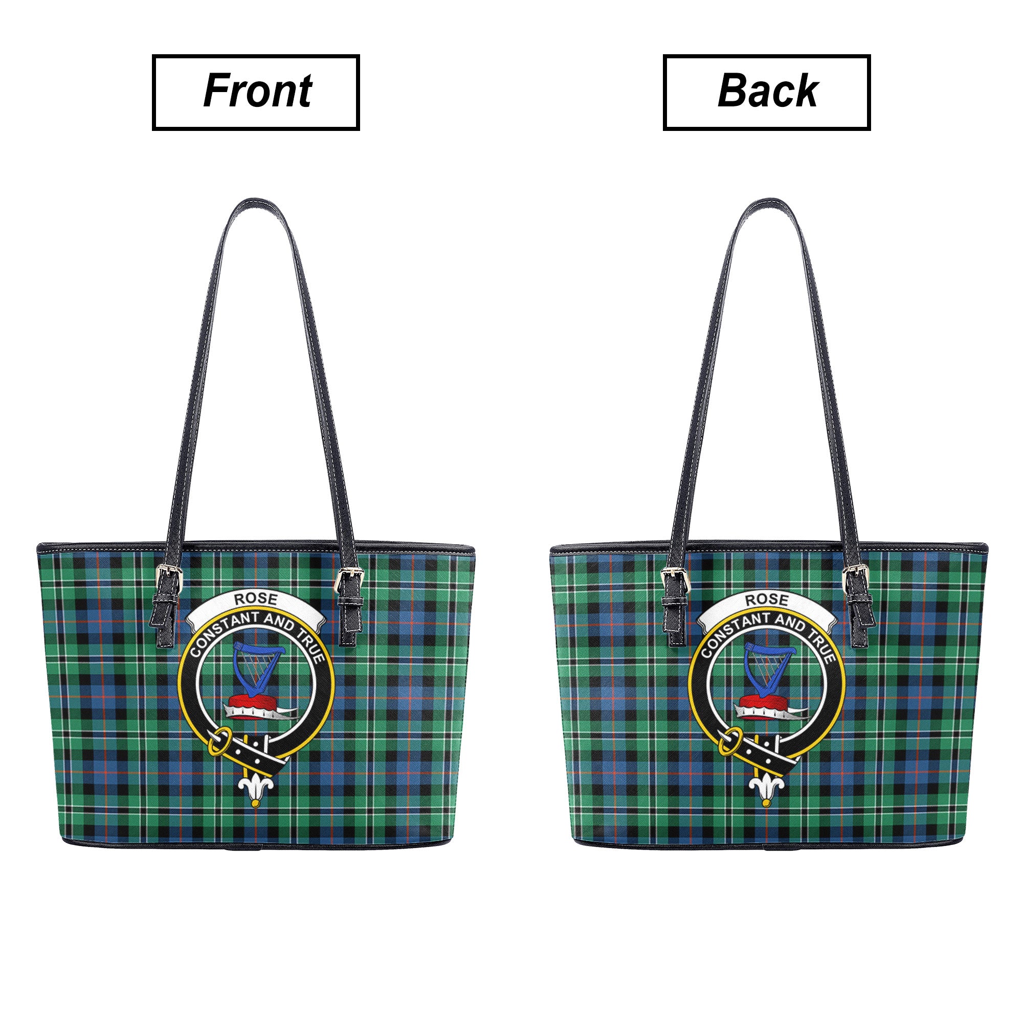 Rose Hunting Ancient Tartan Crest Leather Tote Bag
