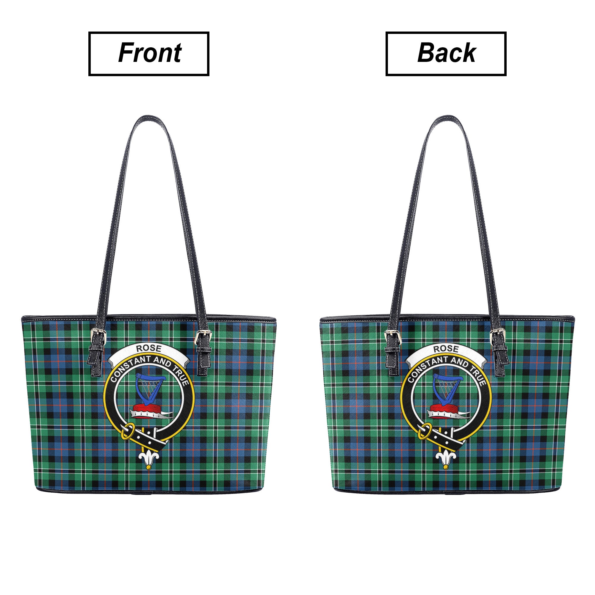 Rose Hunting Ancient Tartan Crest Leather Tote Bag