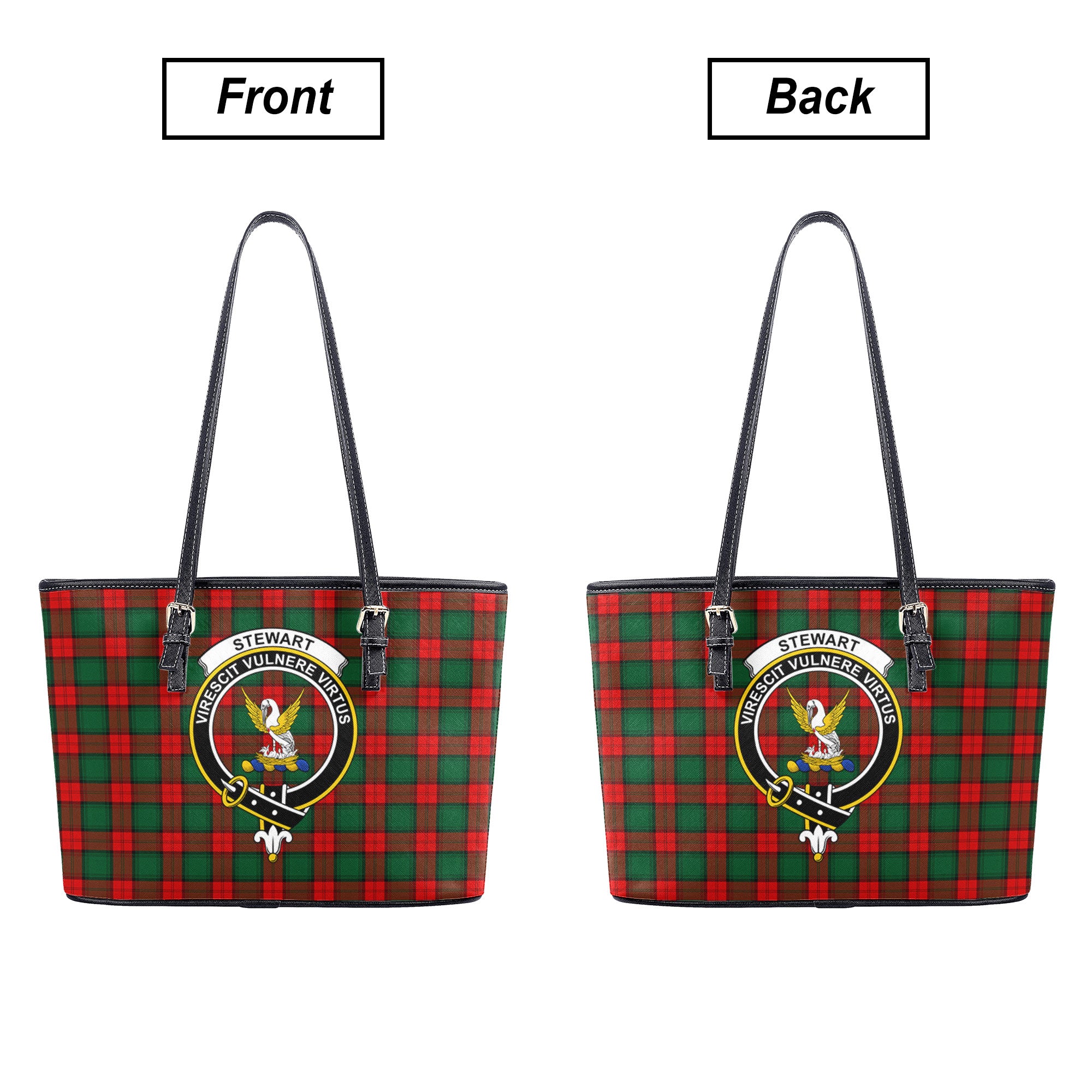 Stewart Atholl Modern Tartan Crest Leather Tote Bag