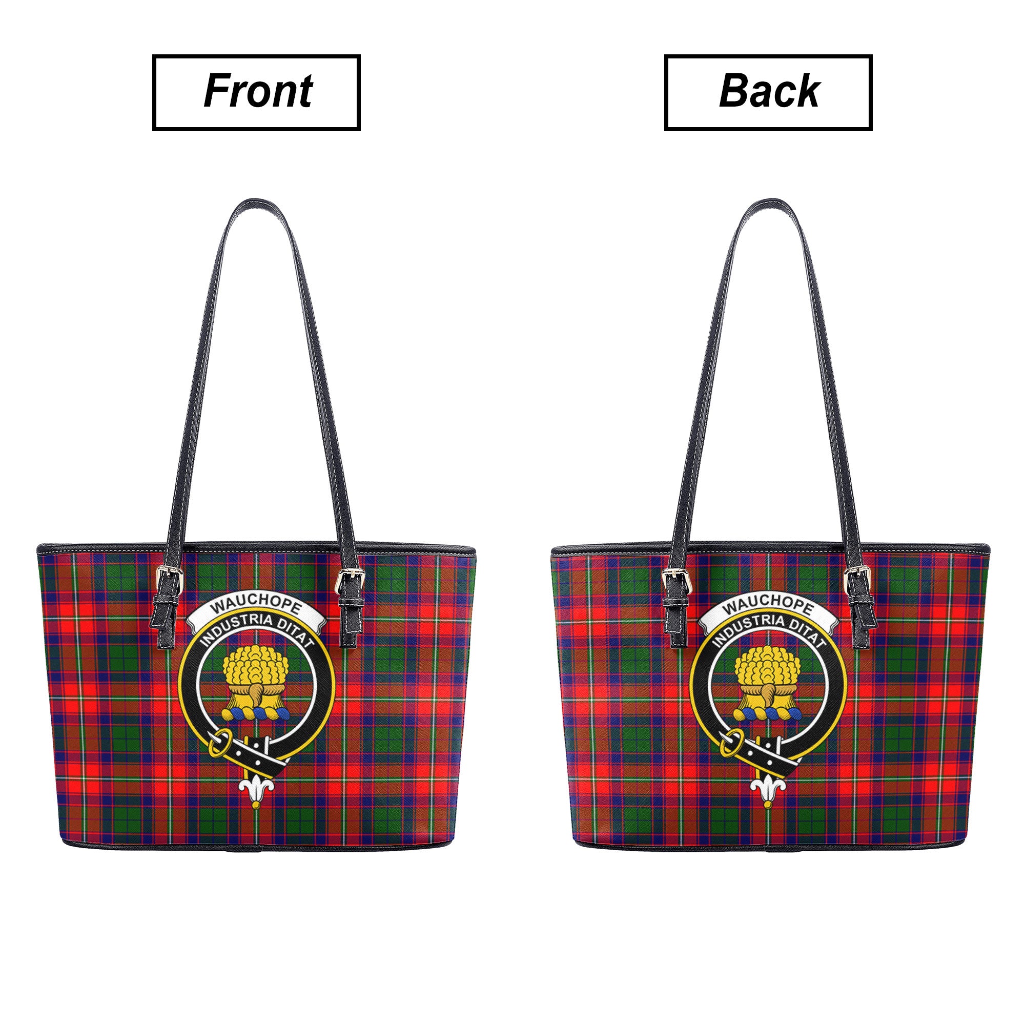 Wauchope (or Waugh) Tartan Crest Leather Tote Bag