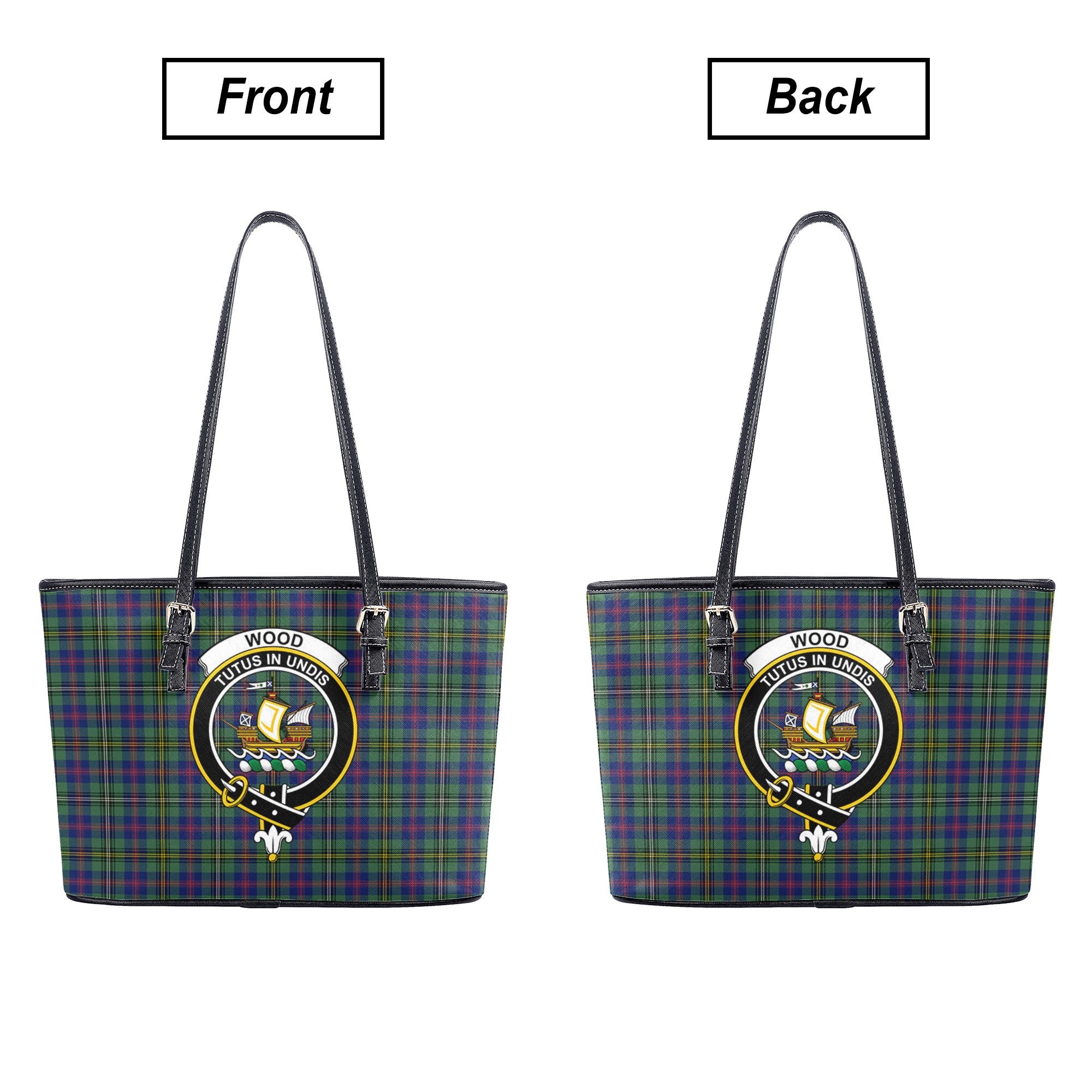 Wood Tartan Crest Leather Tote Bag