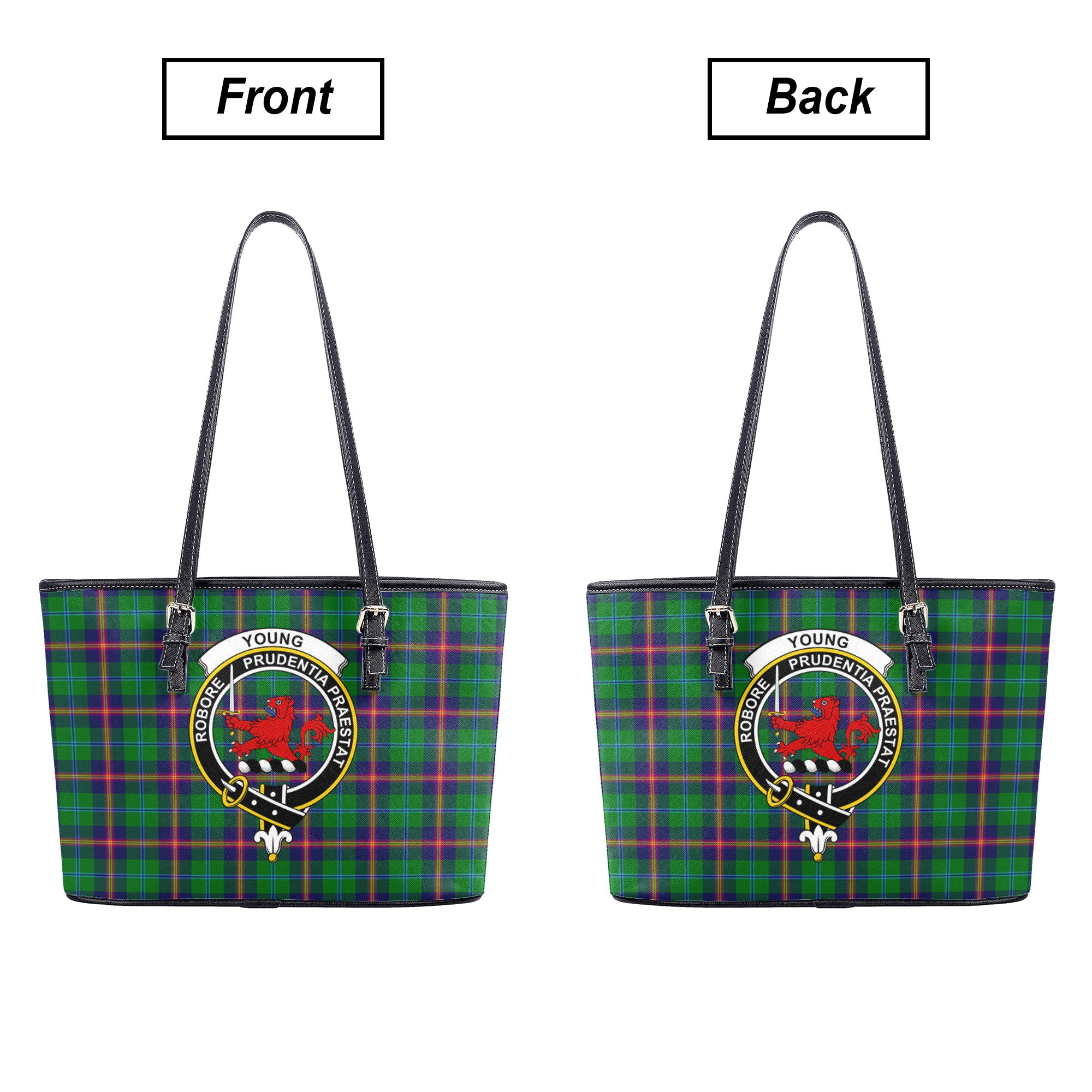 Young Modern Tartan Crest Leather Tote Bag