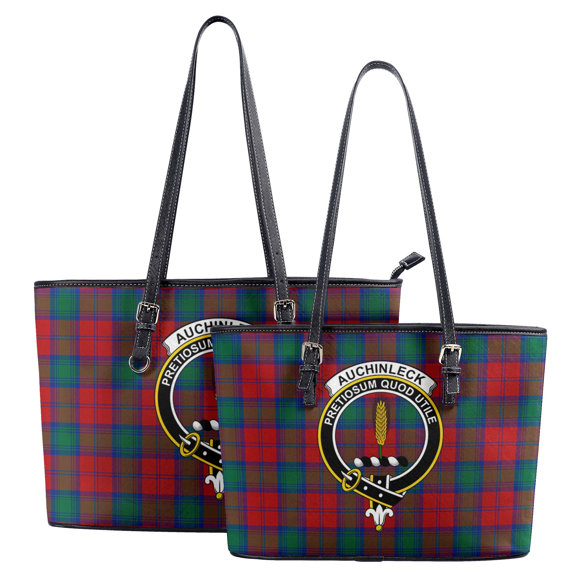 Auchinleck Tartan Crest Leather Tote Bag