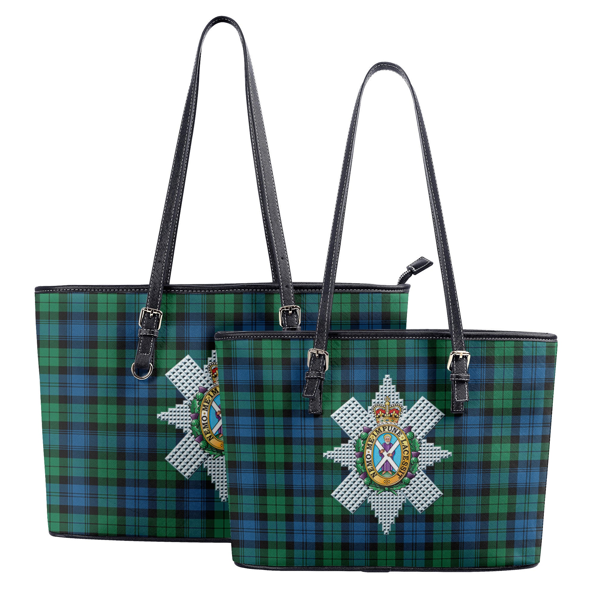 Black Watch Ancient Tartan Crest Leather Tote Bag