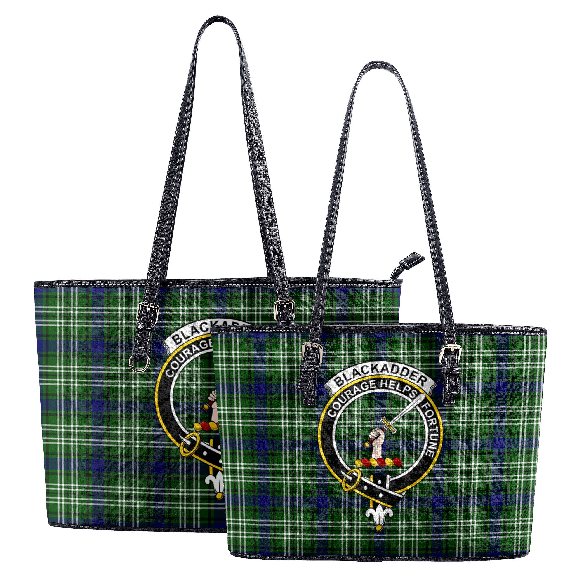 Blackadder Tartan Crest Leather Tote Bag