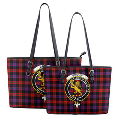 Broun Modern Tartan Crest Leather Tote Bag