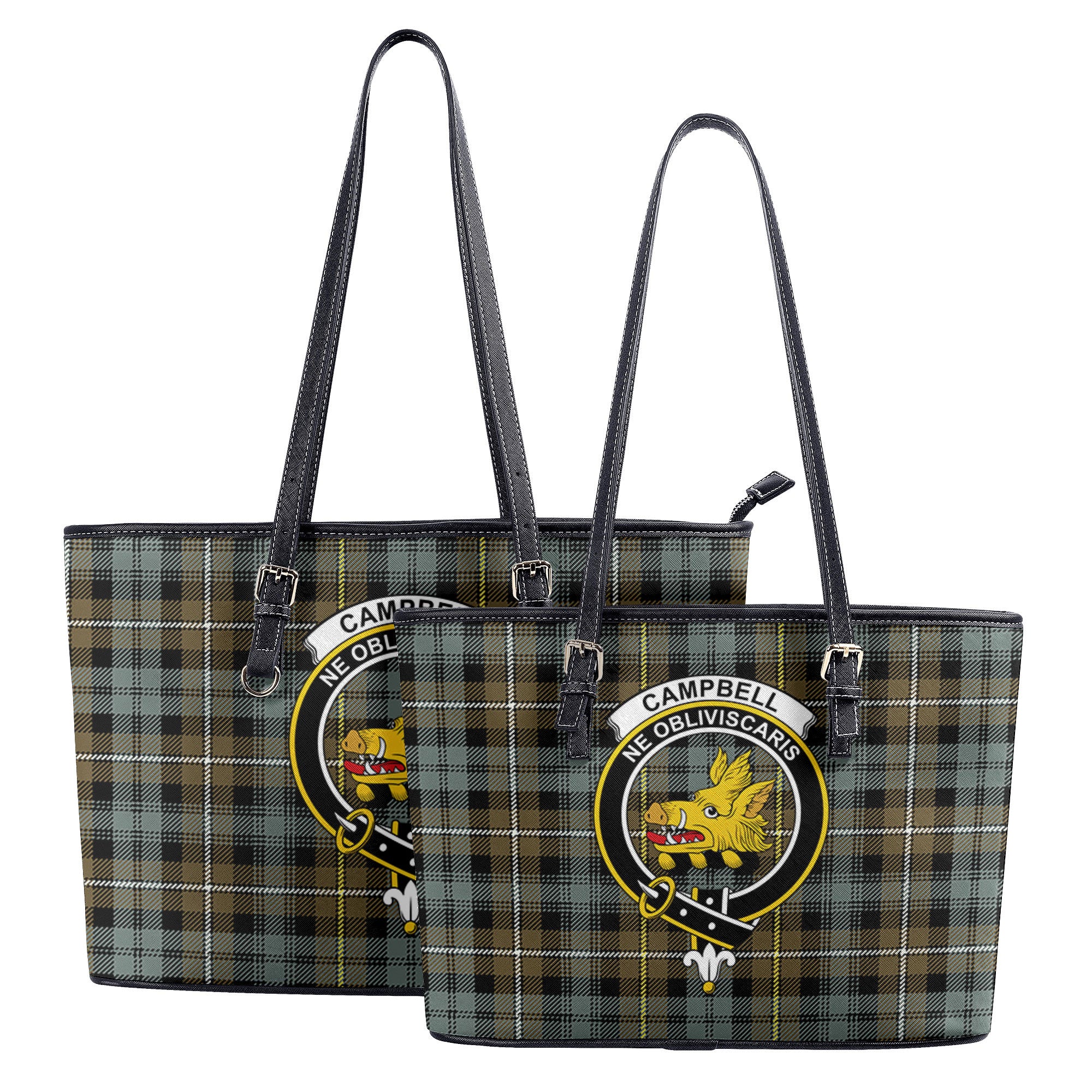 Campbell Argyll Weathered Tartan Crest Leather Tote Bag