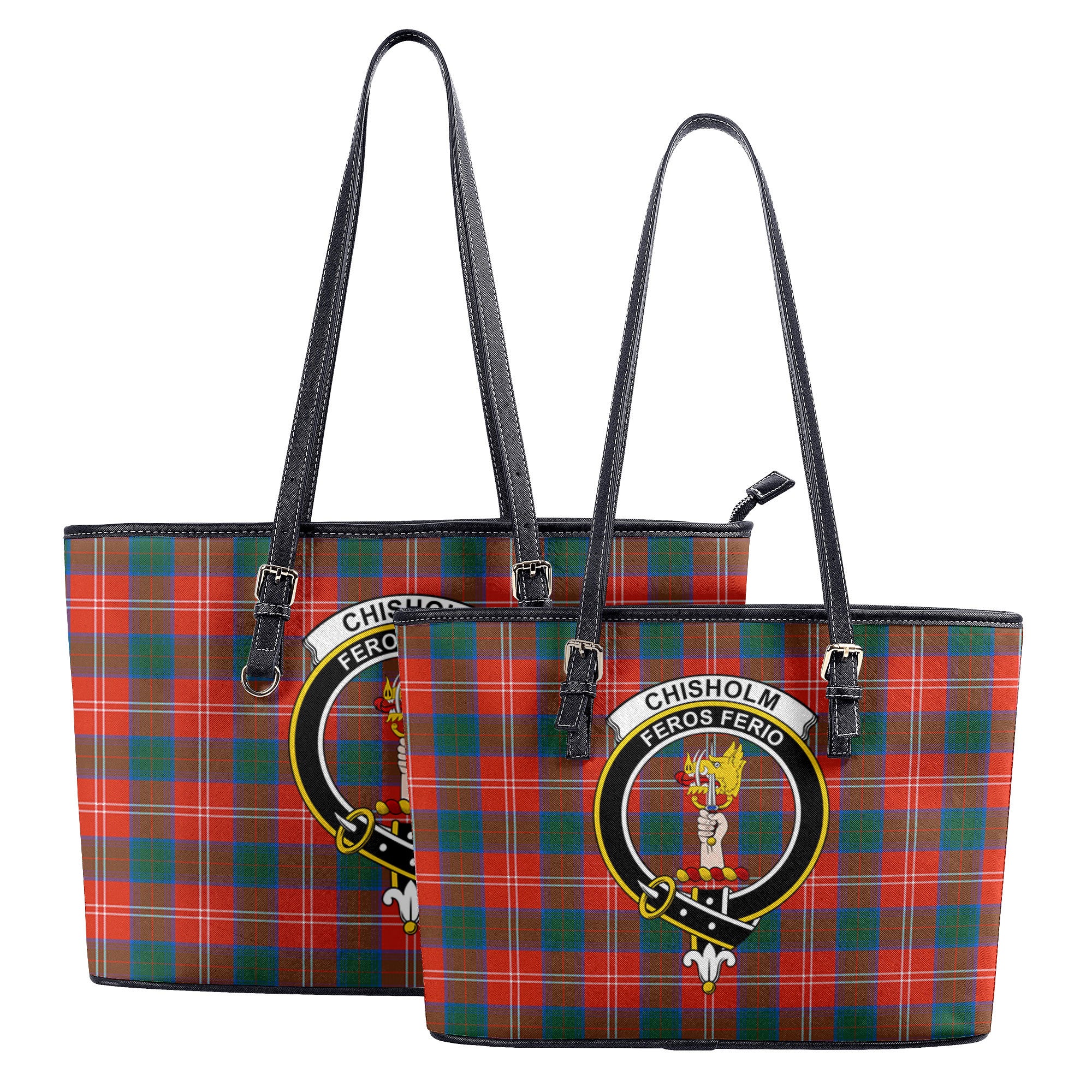 Chisholm Ancient Tartan Crest Leather Tote Bag