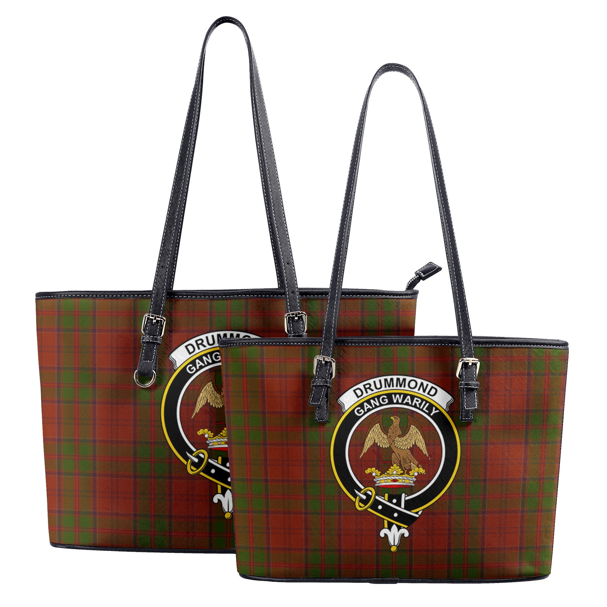 Drummond Clan Tartan Crest Leather Tote Bag