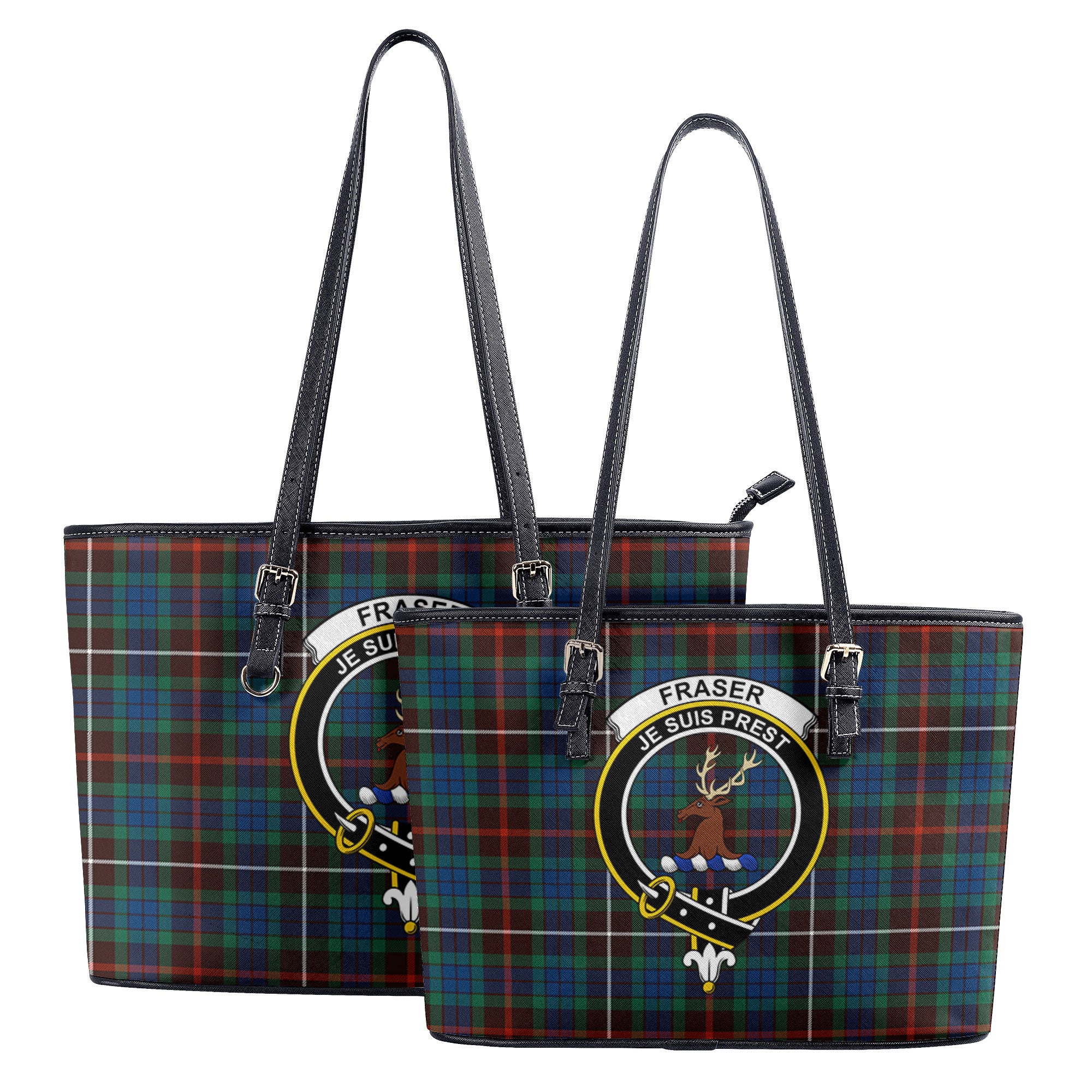 Fraser (of Lovat) Hunting Ancient Tartan Crest Leather Tote Bag