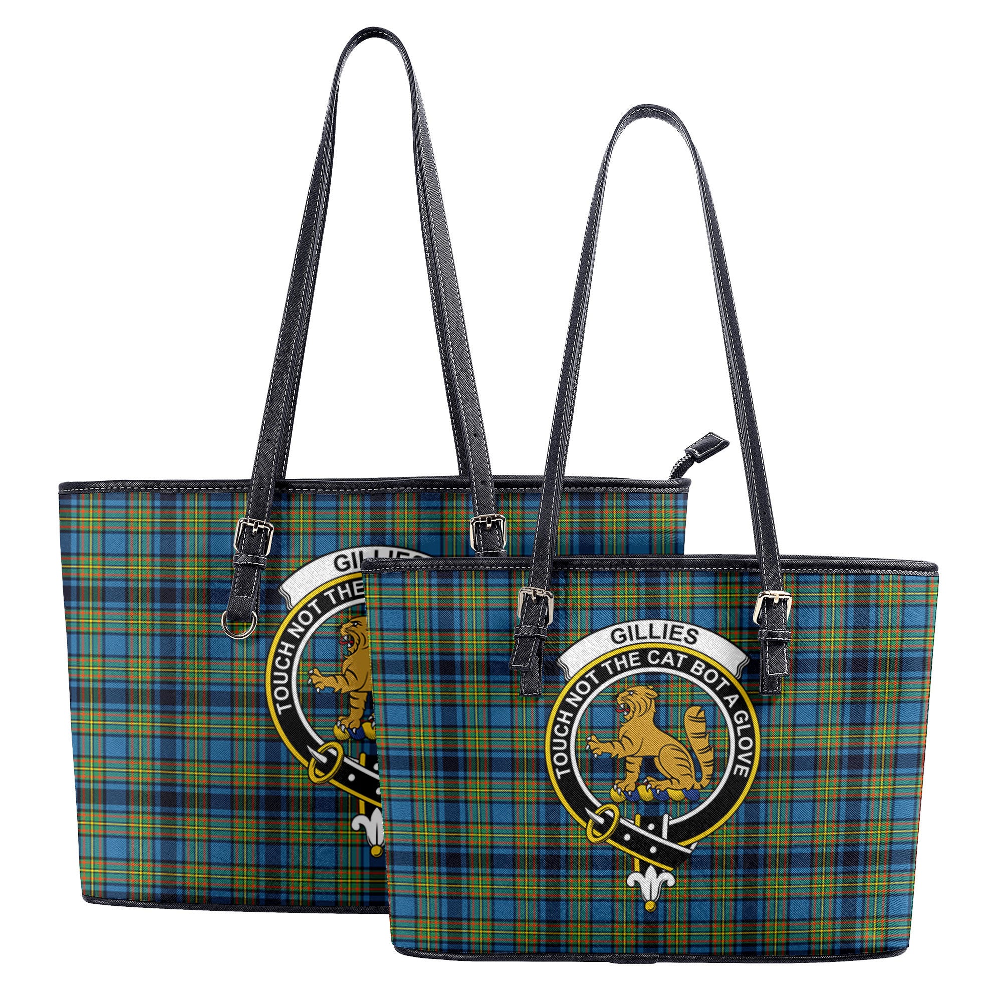 Gillies Ancient Tartan Crest Leather Tote Bag