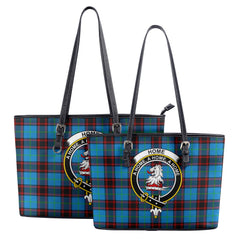 Home Ancient Tartan Crest Leather Tote Bag