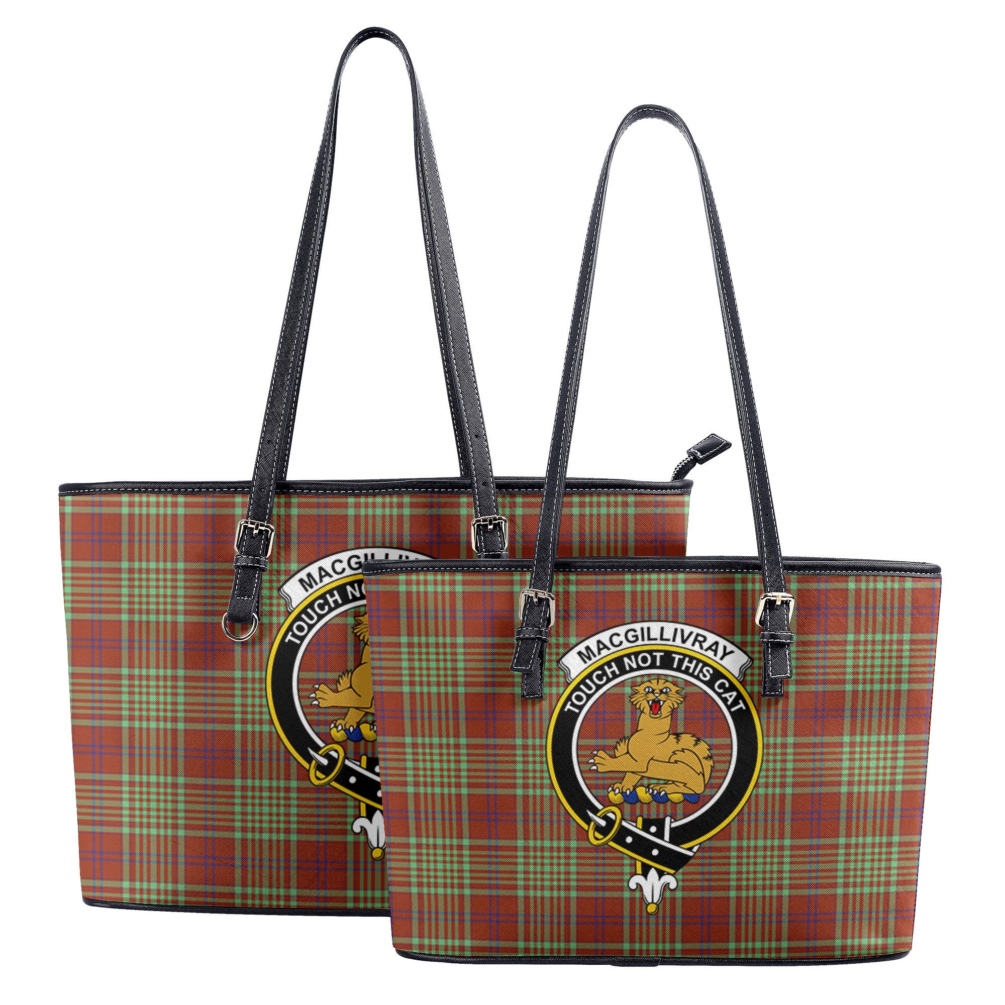 MacGillivray Hunting Ancient Tartan Crest Leather Tote Bag