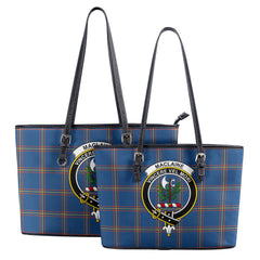 MacLaine of Loch Buie Hunting Ancient Tartan Crest Leather Tote Bag