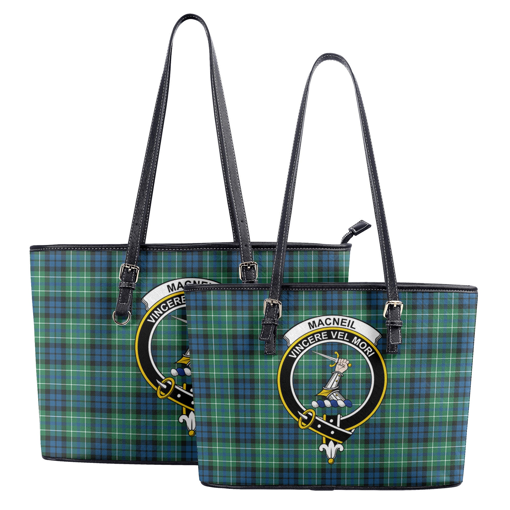 MacNeil of Colonsay Ancient Tartan Crest Leather Tote Bag