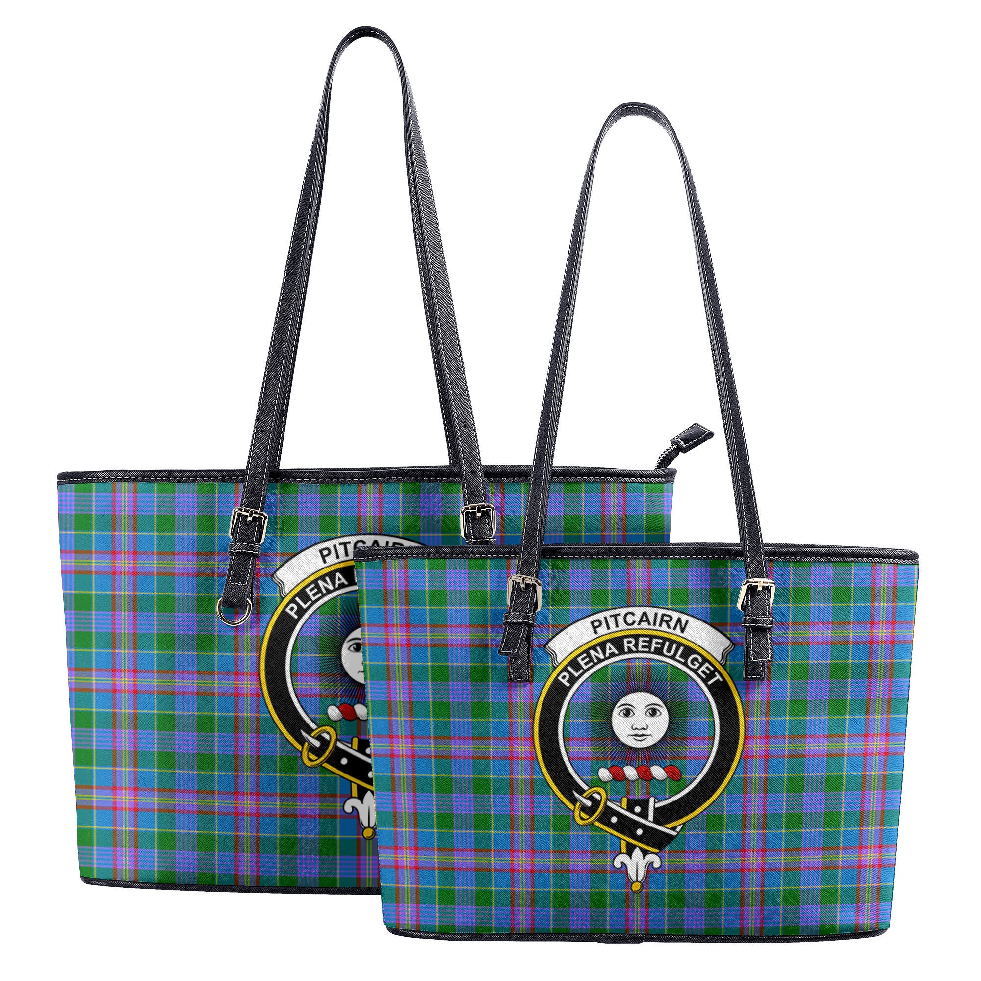 Pitcairn Hunting Tartan Crest Leather Tote Bag