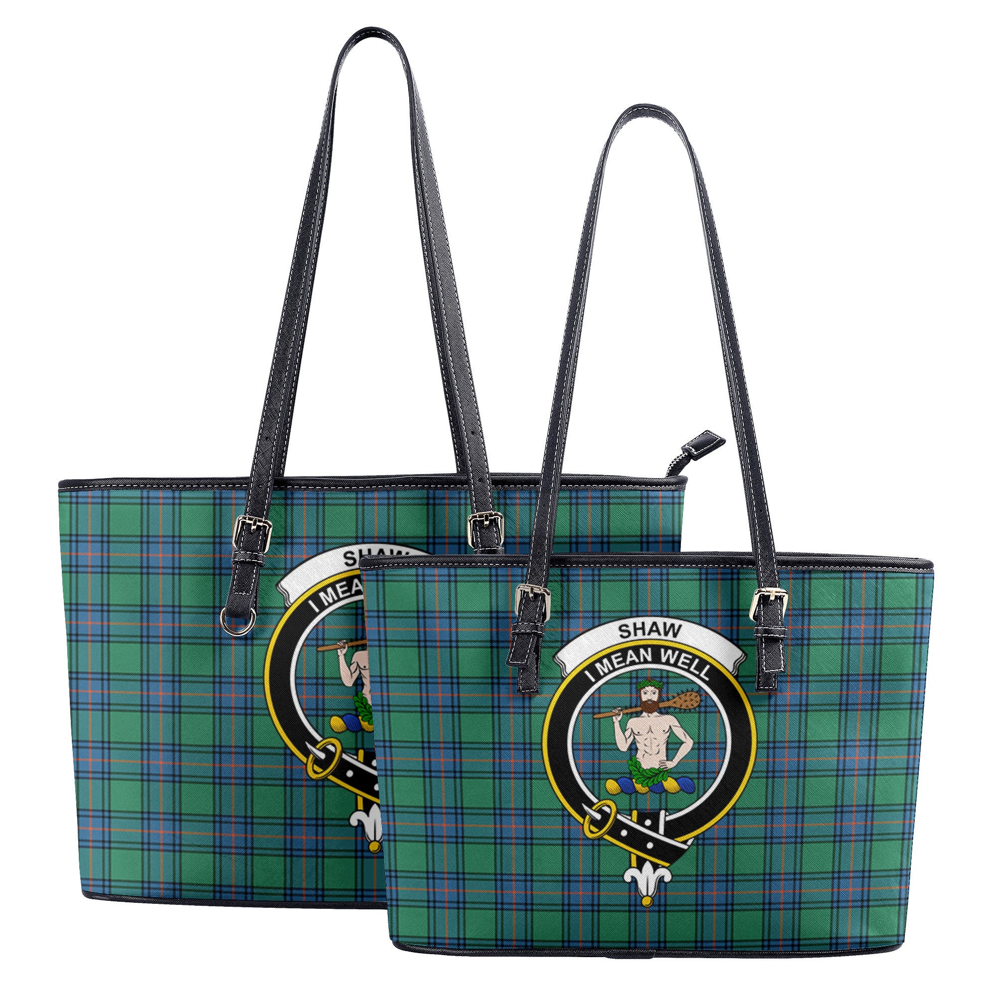 Shaw (of Sauchie) Ancient Tartan Crest Leather Tote Bag