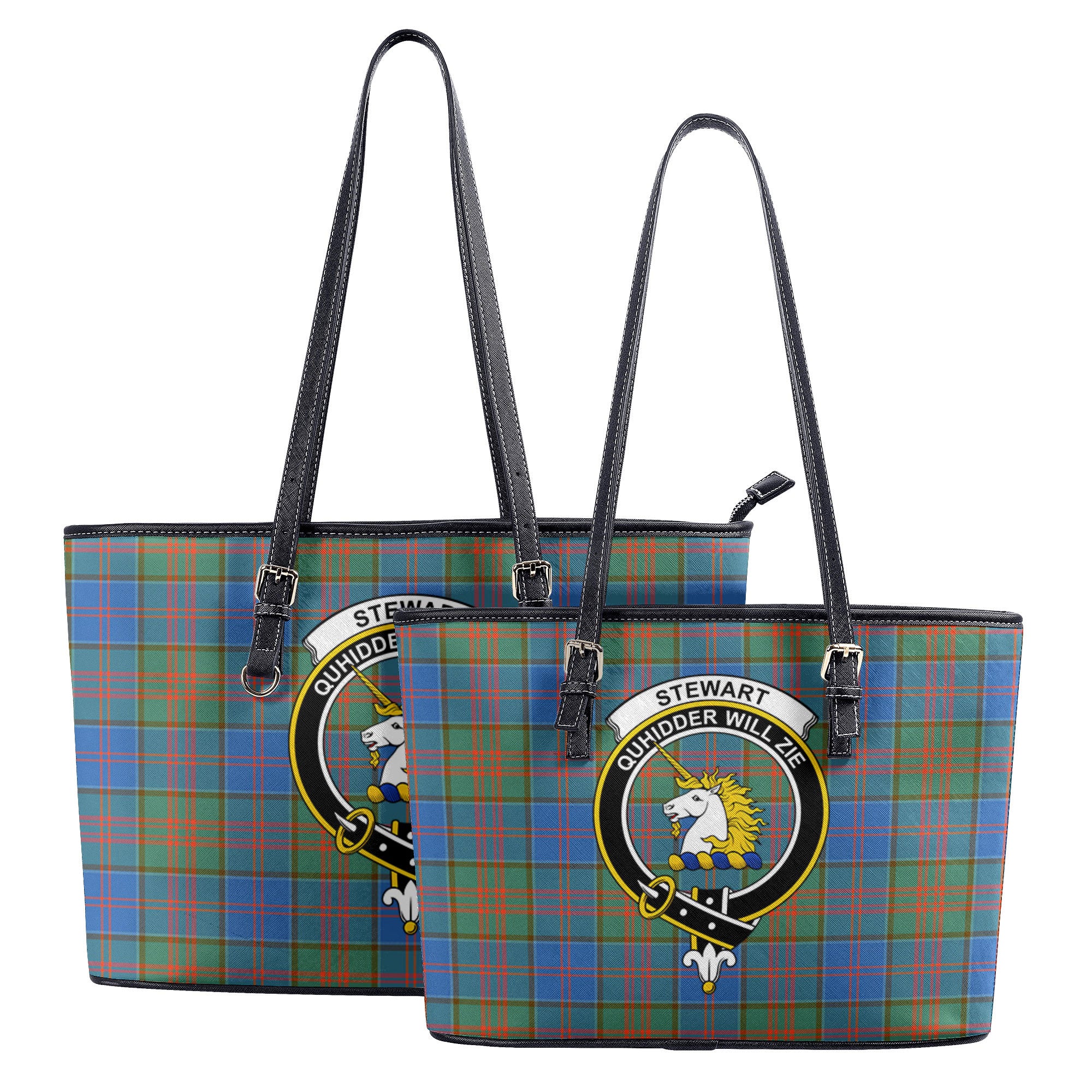 Stewart of Appin Hunting Ancient Tartan Crest Leather Tote Bag