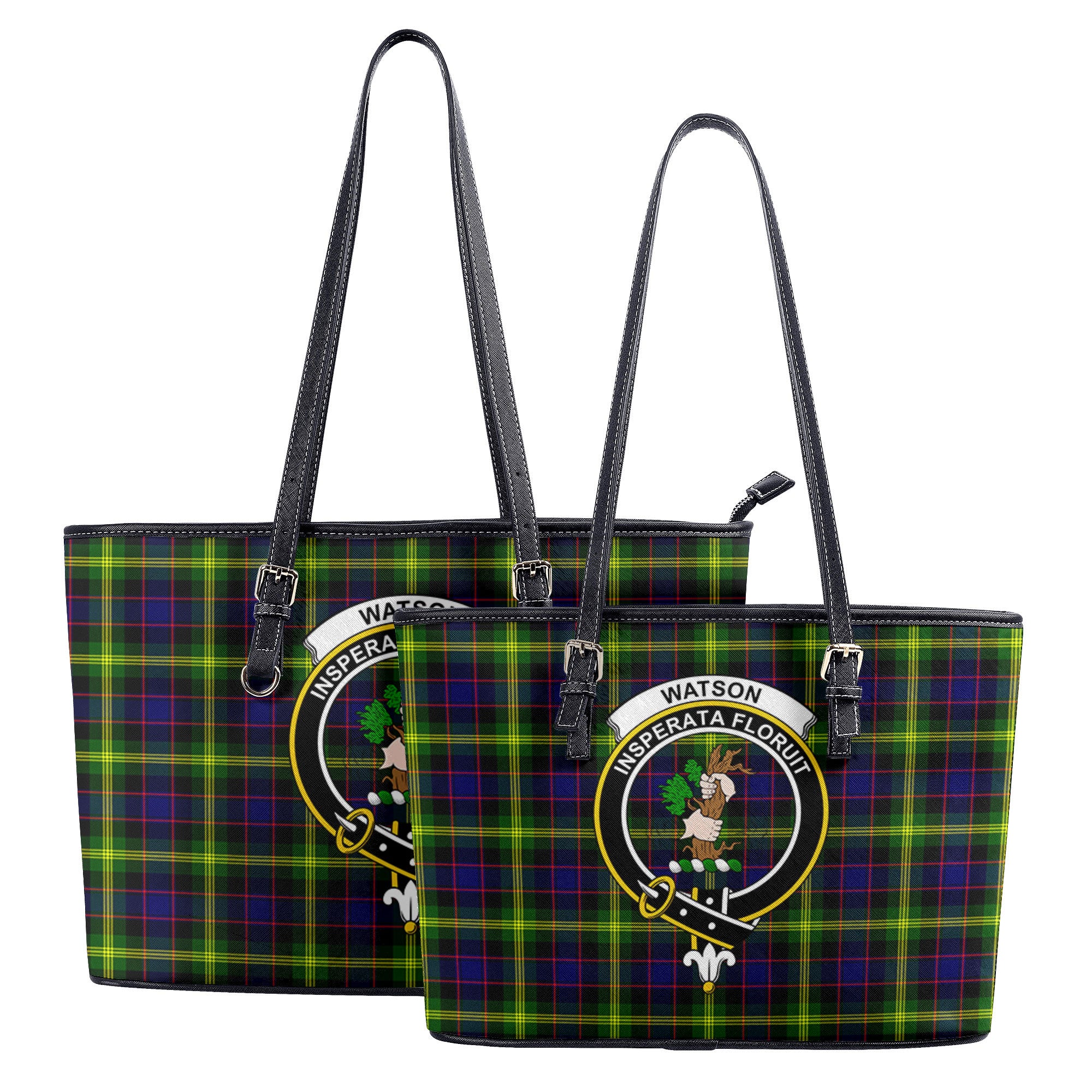 Watson Modern Tartan Crest Leather Tote Bag