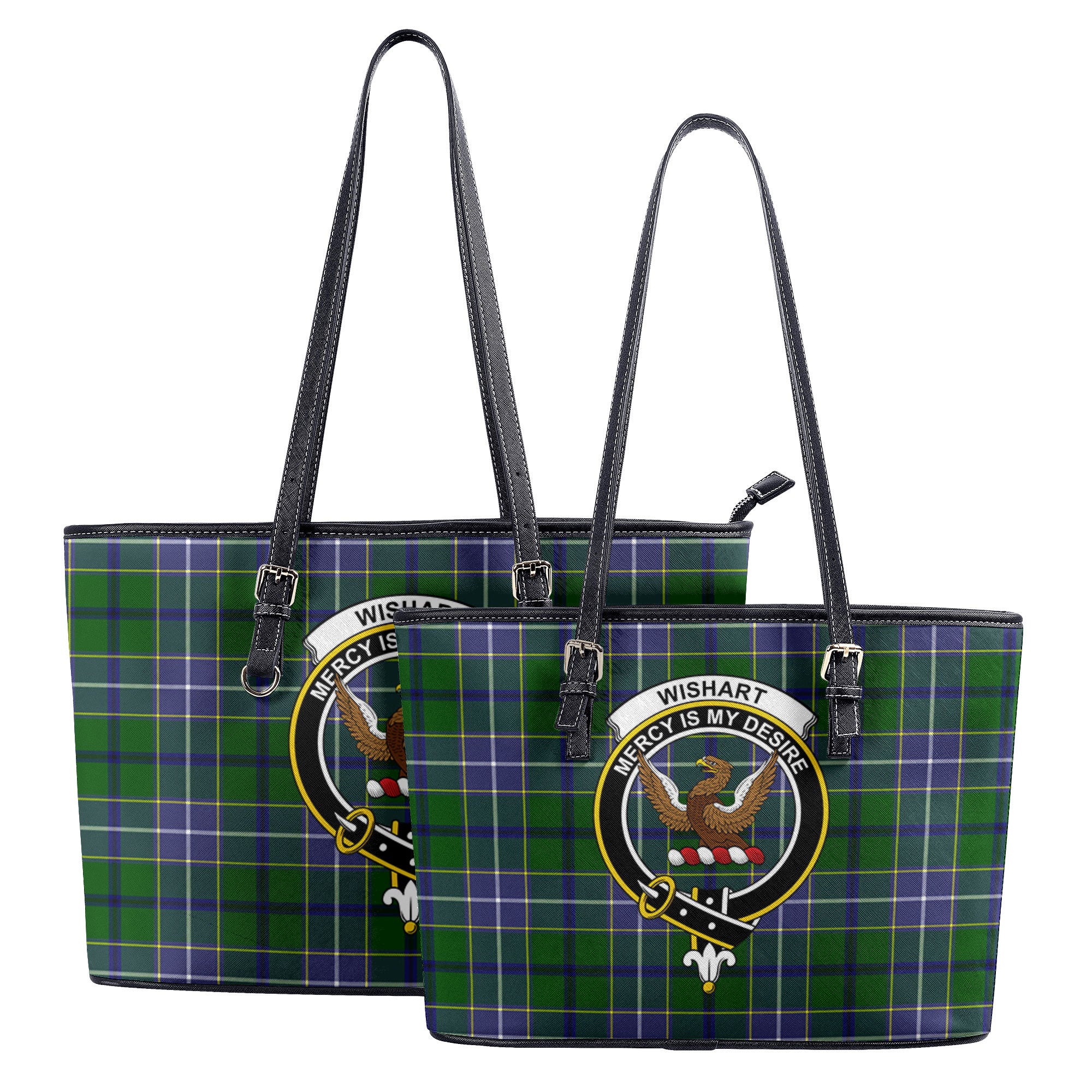 Wishart Hunting Tartan Crest Leather Tote Bag