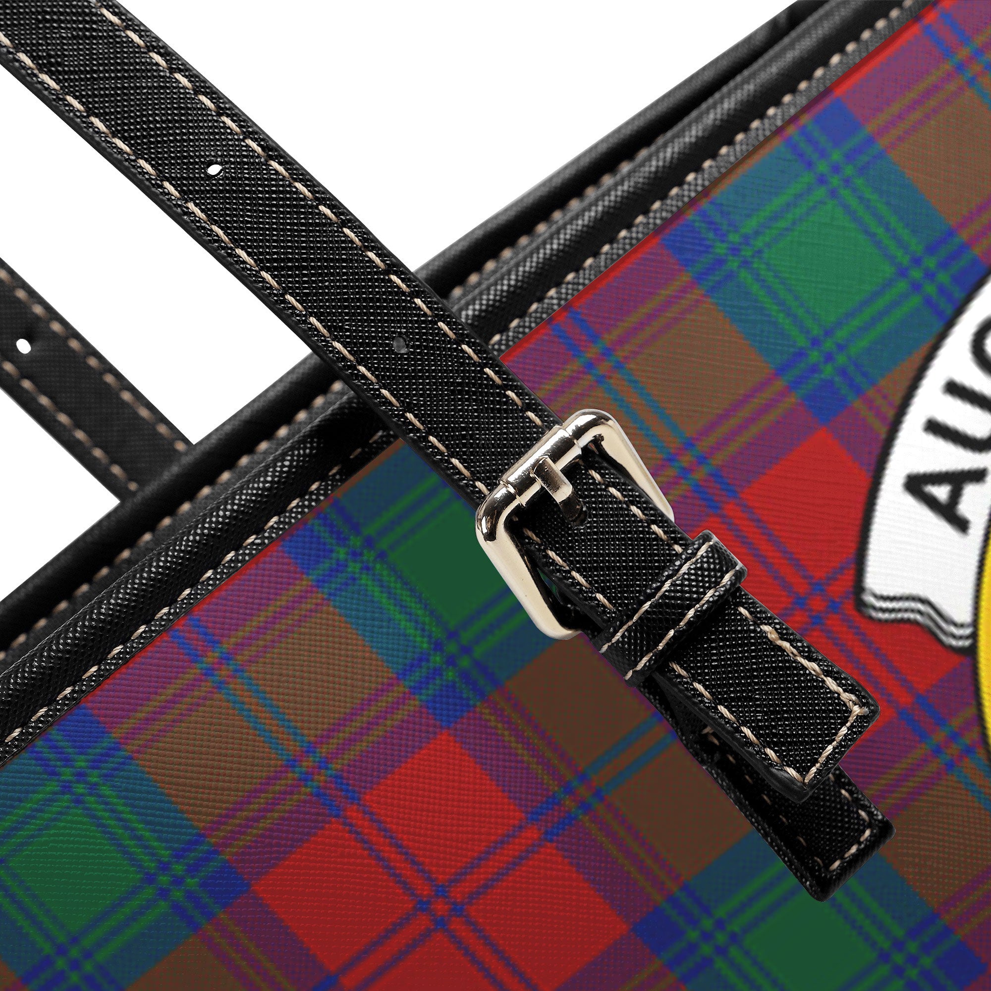 Auchinleck Tartan Crest Leather Tote Bag