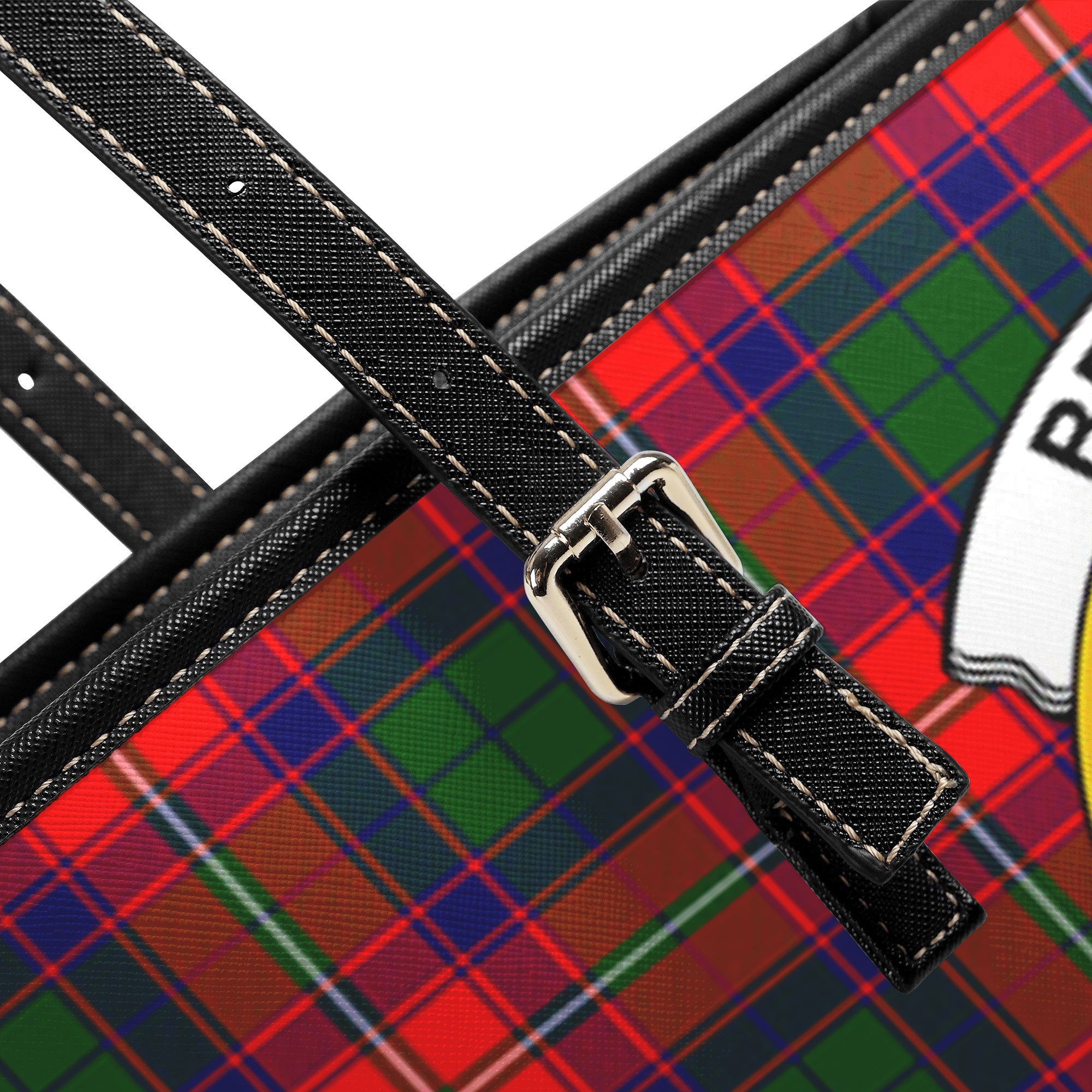 Belshes Tartan Crest Leather Tote Bag