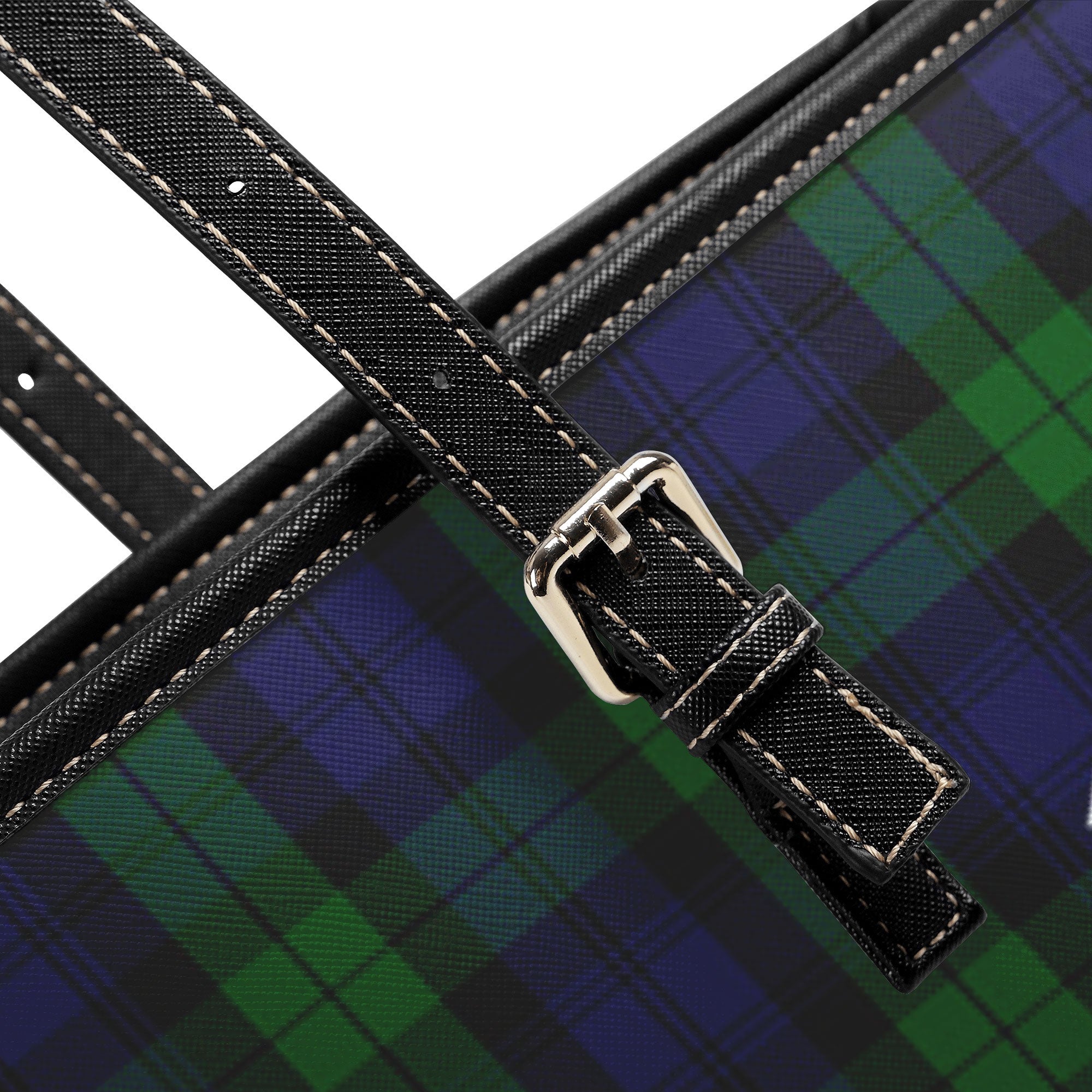 Black Watch Tartan Crest Leather Tote Bag