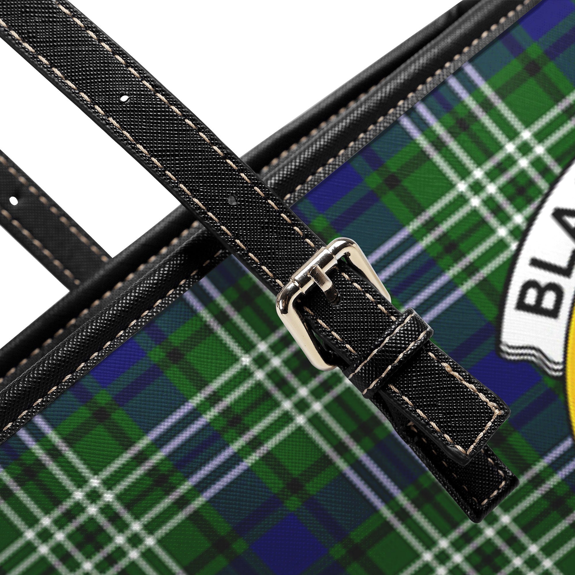 Blackadder Tartan Crest Leather Tote Bag